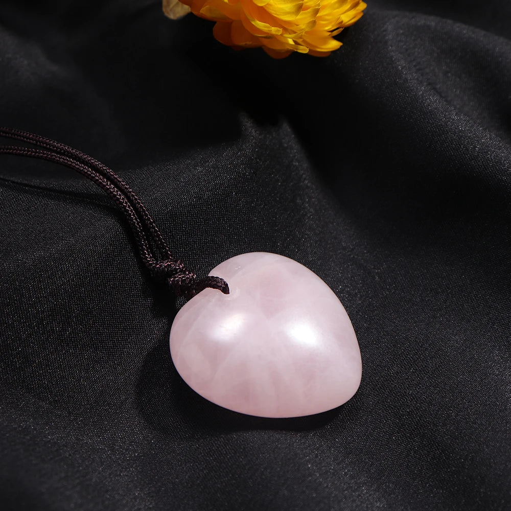 1PC Natural Rose Quartz Gemstone Heart Shape Pendant Love Shape Energy Necklace jewelry Reiki Beloved Female Mom Mother's Day