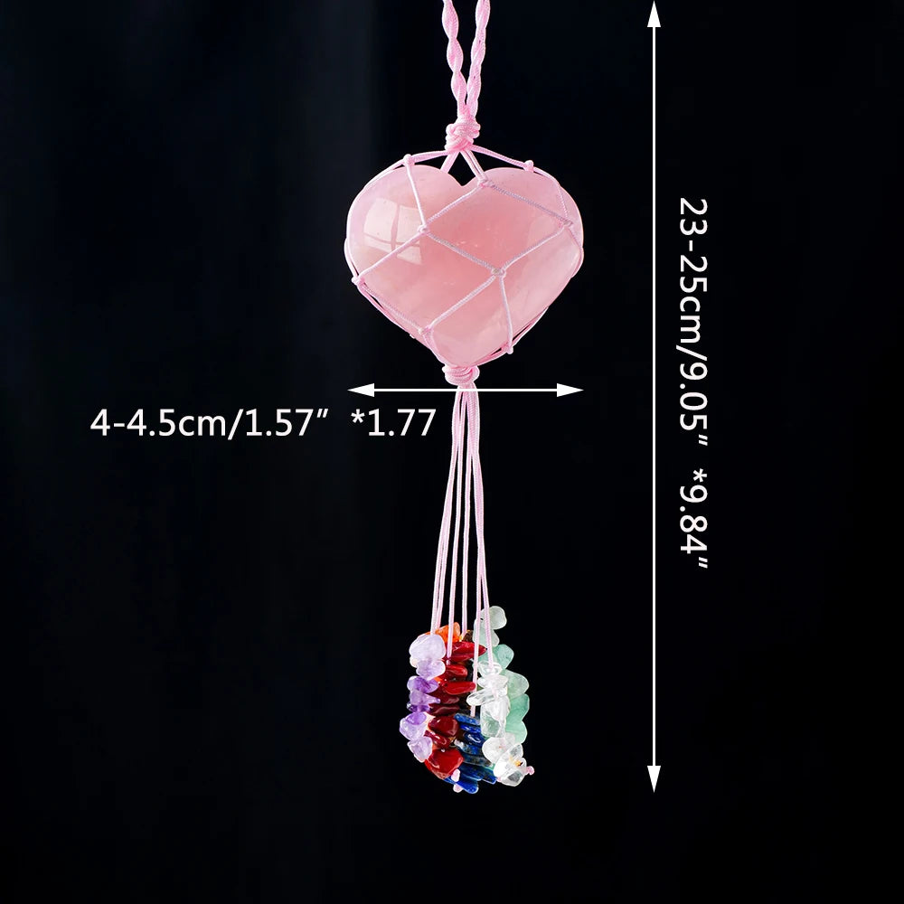 1PC Natural Rose Quartz Reiki Crystal Heart Shape Pendant Crystals Hanging Ornament for Car & Home Deco Yoga Meditation