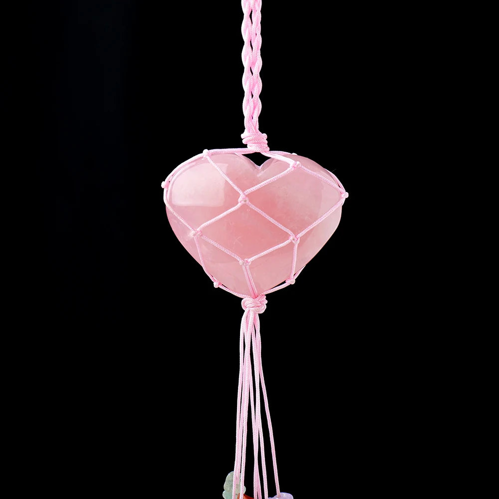 1PC Natural Rose Quartz Reiki Crystal Heart Shape Pendant Crystals Hanging Ornament for Car & Home Deco Yoga Meditation