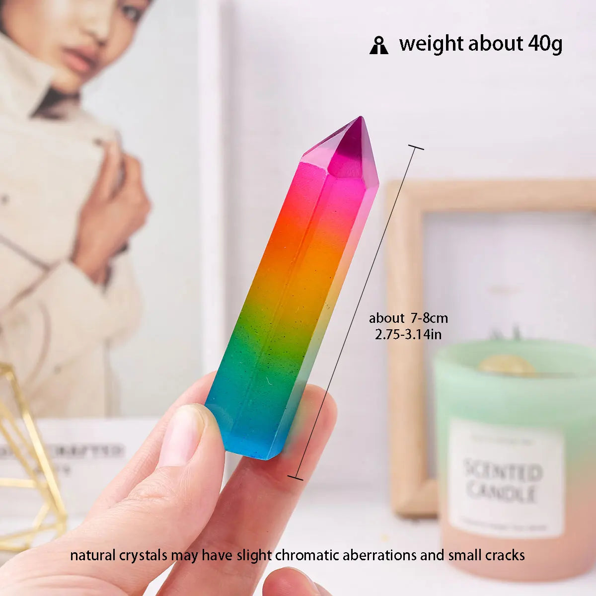 1PC Natural Selenite Aura Rainbow Color Stone Crystal Point Tower Gemstone Mineral Specimen Crystal Obelisk Healing Wand Stick