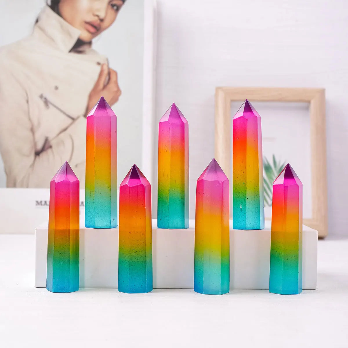 1PC Natural Selenite Aura Rainbow Color Stone Crystal Point Tower Gemstone Mineral Specimen Crystal Obelisk Healing Wand Stick