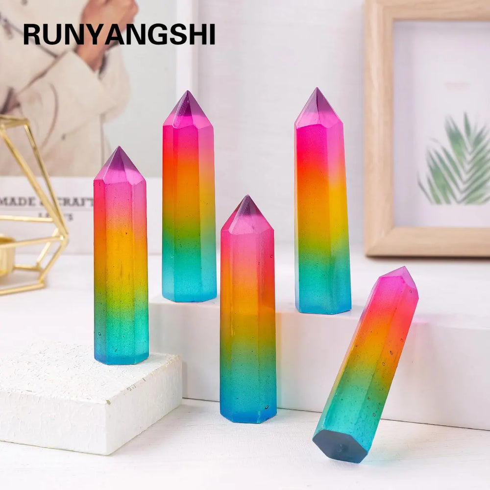 1PC Natural Selenite Aura Rainbow Color Stone Crystal Point Tower Gemstone Mineral Specimen Crystal Obelisk Healing Wand Stick