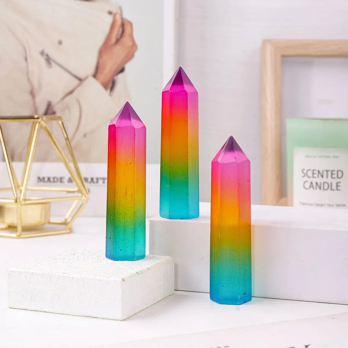 1PC Natural Selenite Aura Rainbow Color Stone Crystal Point Tower Gemstone Mineral Specimen Crystal Obelisk Healing Wand Stick