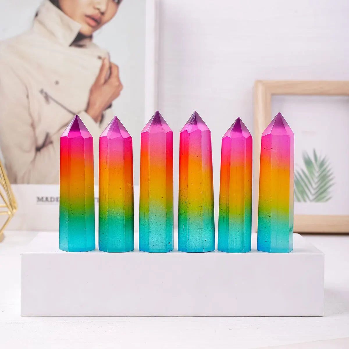 1PC Natural Selenite Aura Rainbow Color Stone Crystal Point Tower Gemstone Mineral Specimen Crystal Obelisk Healing Wand Stick