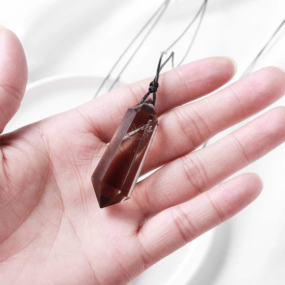 1PC Natural Smokey quartz Crystal hexagonal prism Pendants Crystal point Necklace Healing Tea Crystal stone Jewellery