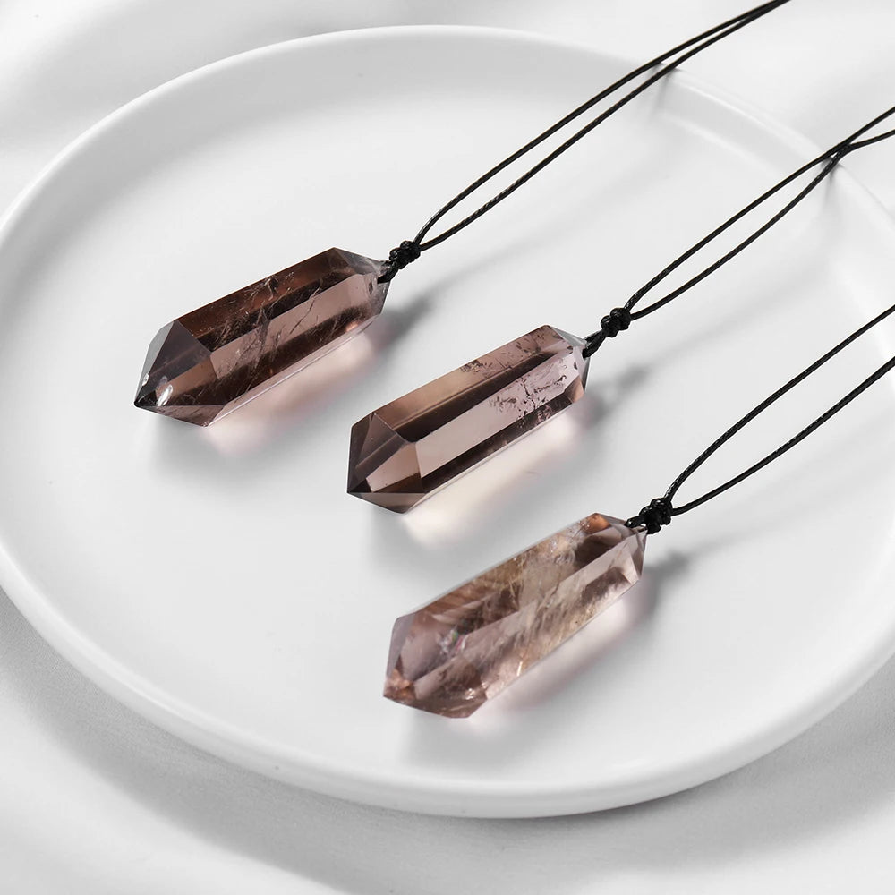 1PC Natural Smokey quartz Crystal hexagonal prism Pendants Crystal point Necklace Healing Tea Crystal stone Jewellery