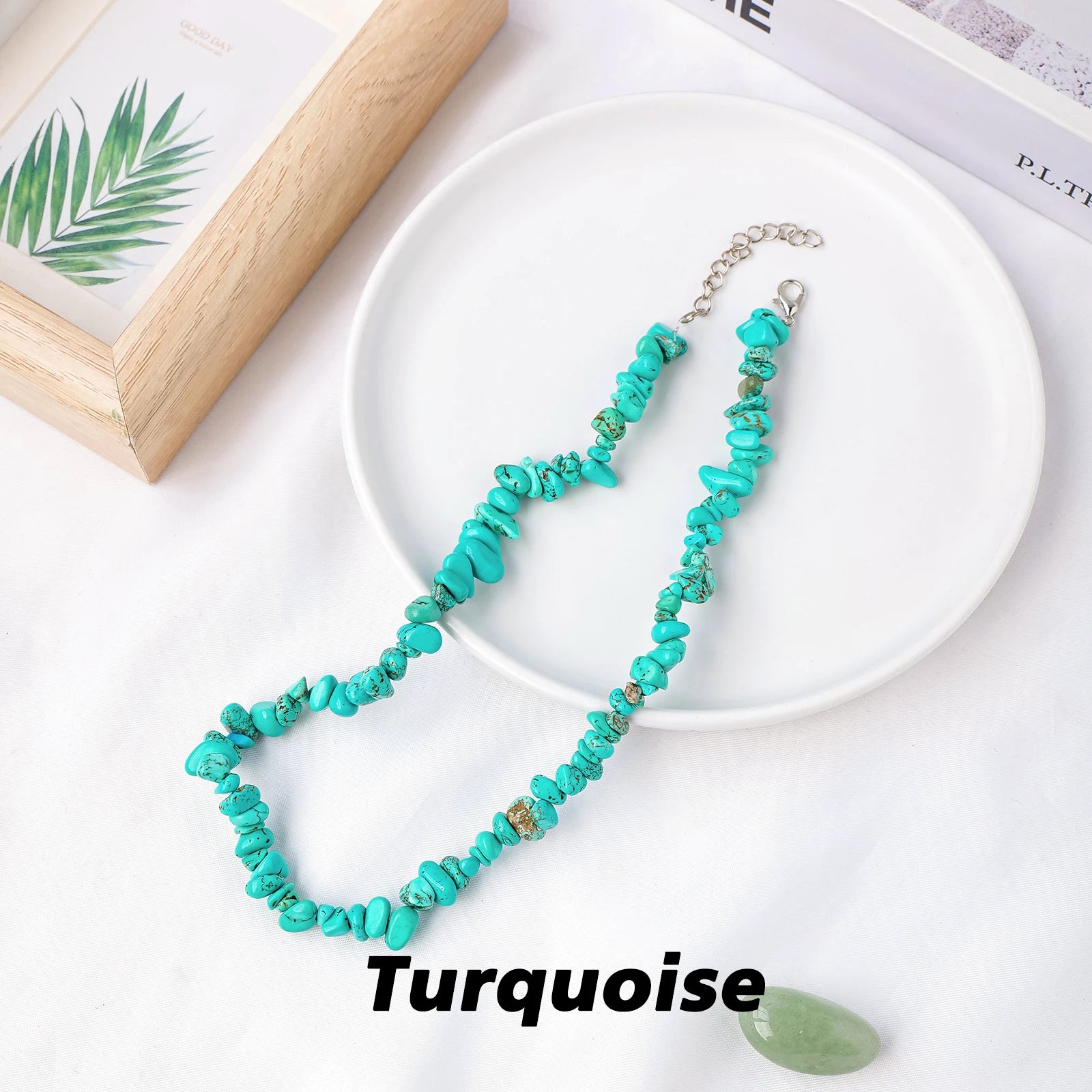 1PC Natural Stone Amazonite Rose Quartz Amethyst Crystal Beaded Choker Necklace for Women Gravel Chip Pendant