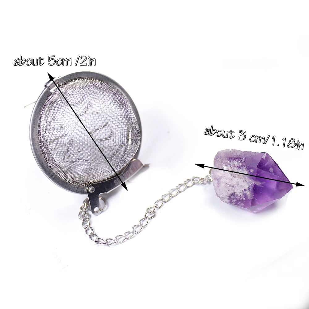 1PC Natural Stone Crystals Healing Stones Tea Filter Stainless Steel Tea Leak Proof Mesh Filter With Chain Eusable Creative