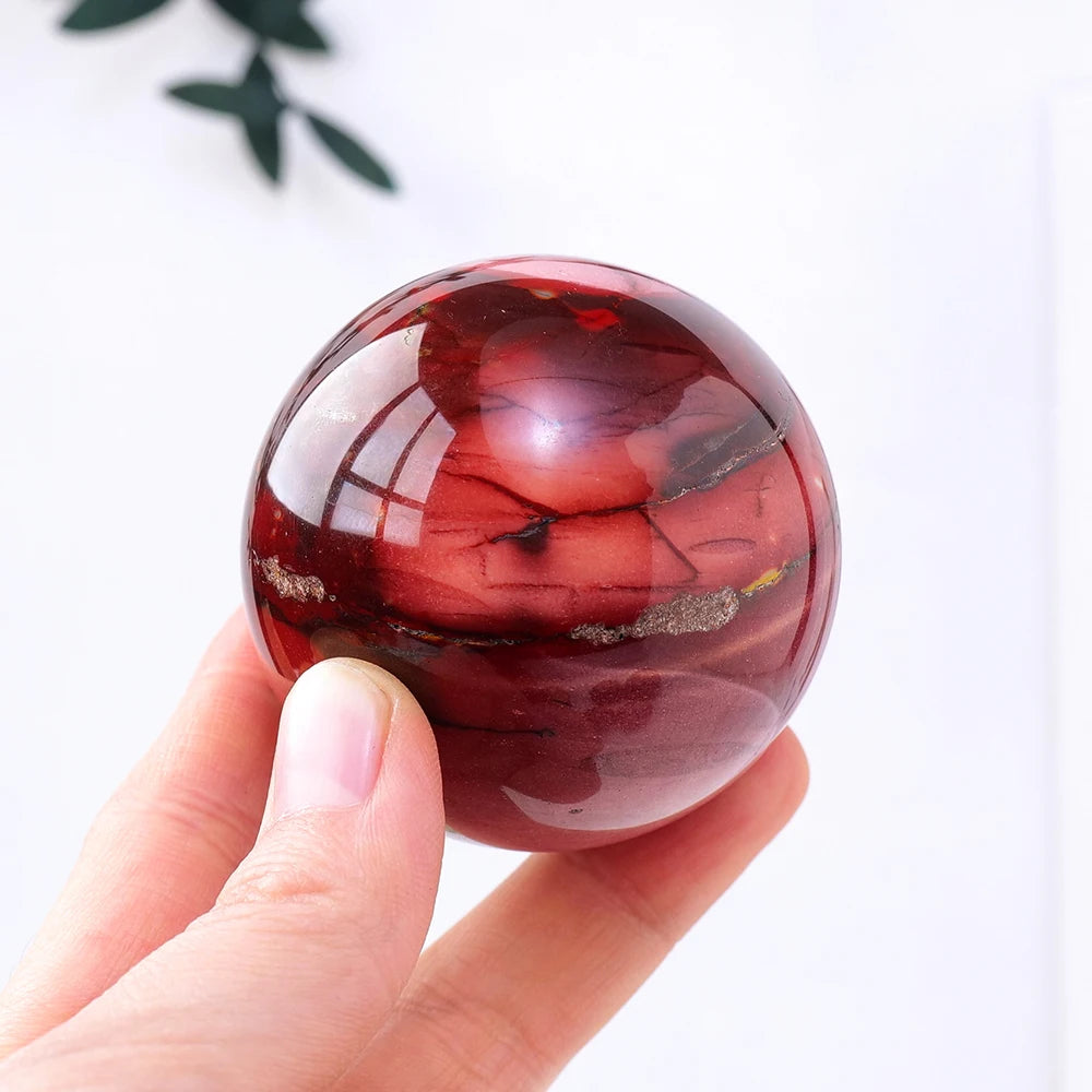 1PC Natural Stone Mookaite Egg Yolk Stone Crystal Sphere Room Decor Stone Ball Witchcraft Supplies Chakra FengShui Decoration