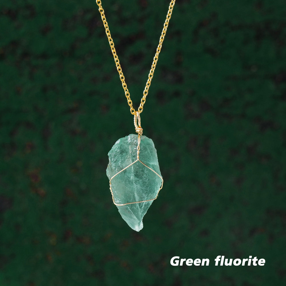 1PC Natural Stone Raw Ore Green Fluorite Rose Quartz Gemstone Pendant Rough Necklace Jewelry Accessories