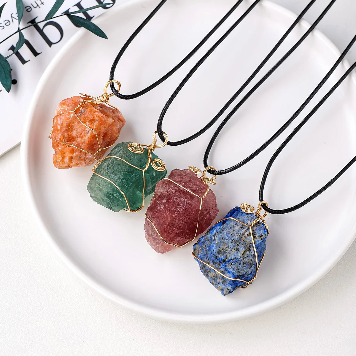 1PC Natural Stone Raw Ore Green Fluorite Rose Quartz Gemstone Pendant Rough Necklace Jewelry Accessories