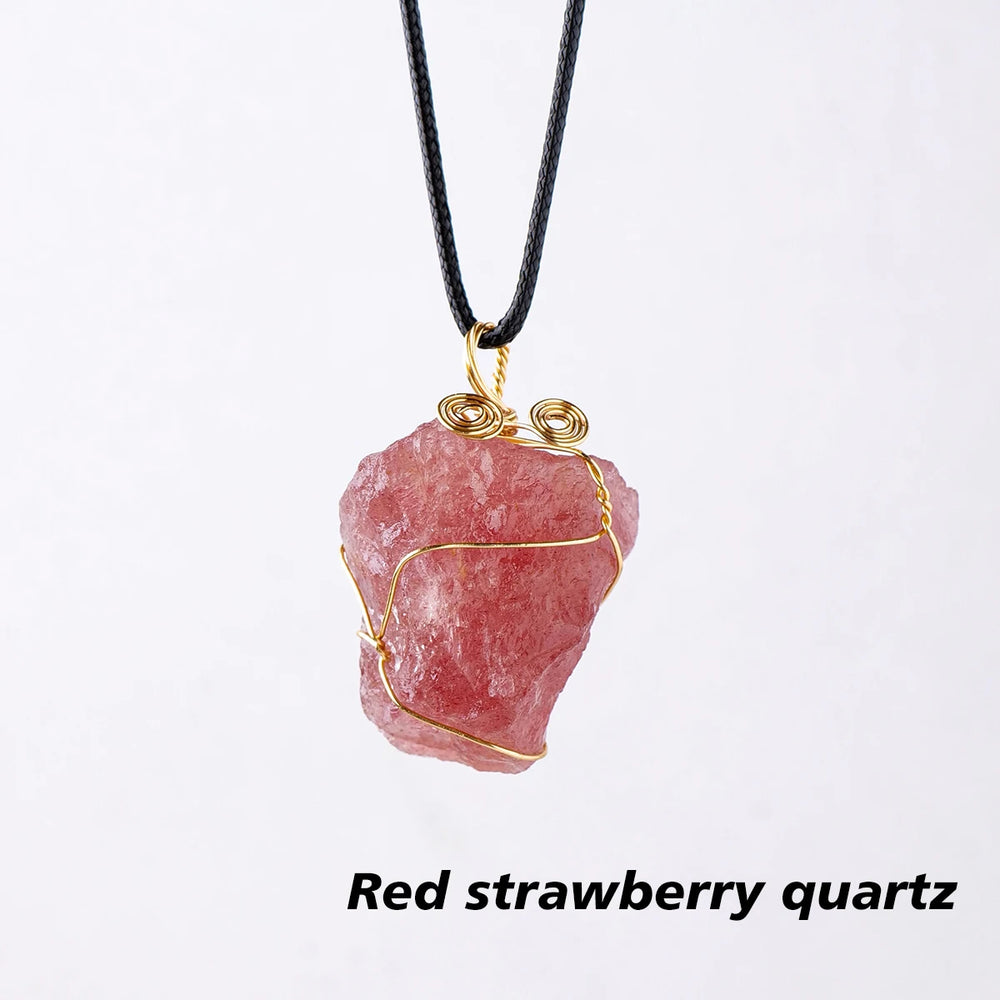 1PC Natural Stone Raw Ore Green Fluorite Rose Quartz Gemstone Pendant Rough Necklace Jewelry Accessories