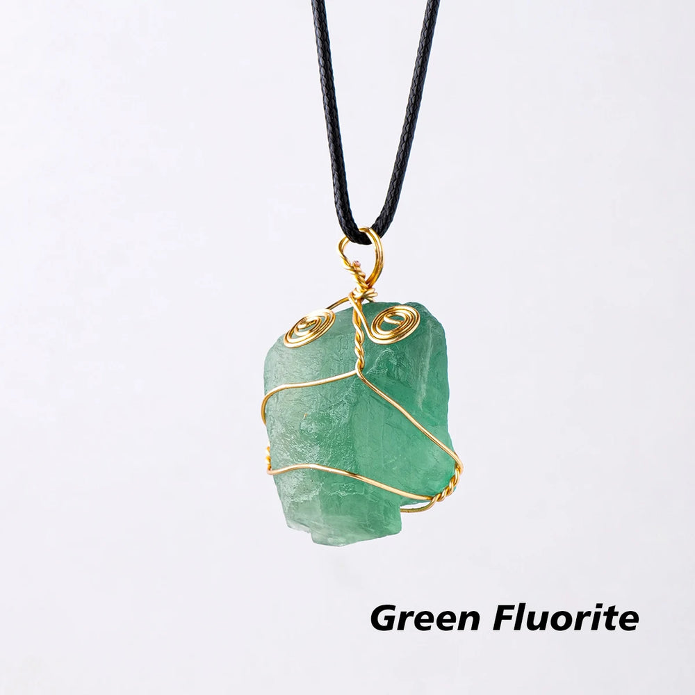 1PC Natural Stone Raw Ore Green Fluorite Rose Quartz Gemstone Pendant Rough Necklace Jewelry Accessories