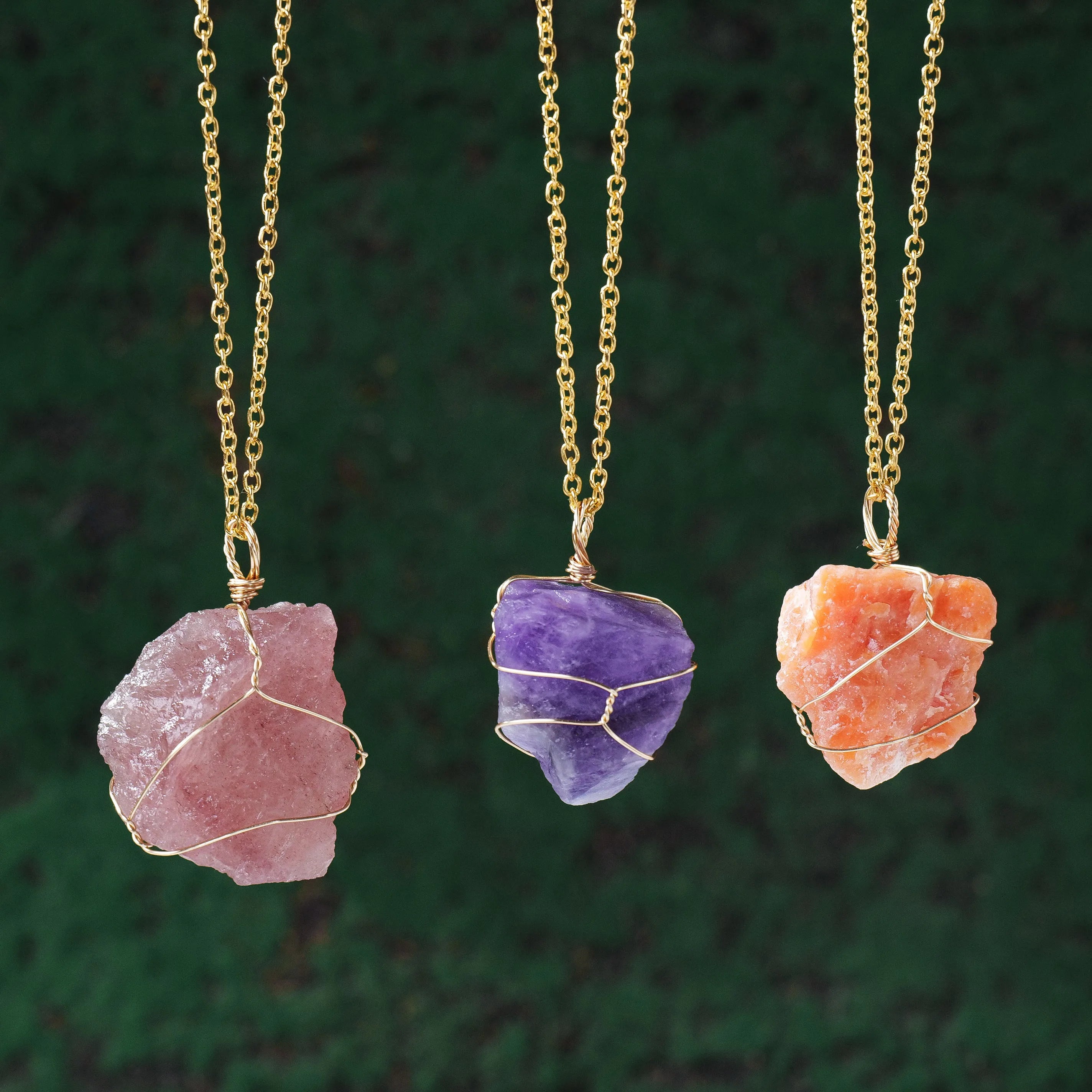 1PC Natural Stone Raw Ore Green Fluorite Rose Quartz Gemstone Pendant Rough Necklace Jewelry Accessories