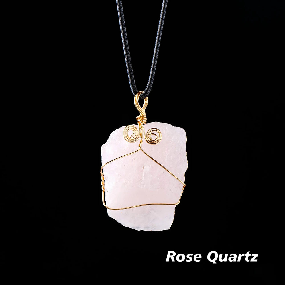 1PC Natural Stone Raw Ore Green Fluorite Rose Quartz Gemstone Pendant Rough Necklace Jewelry Accessories