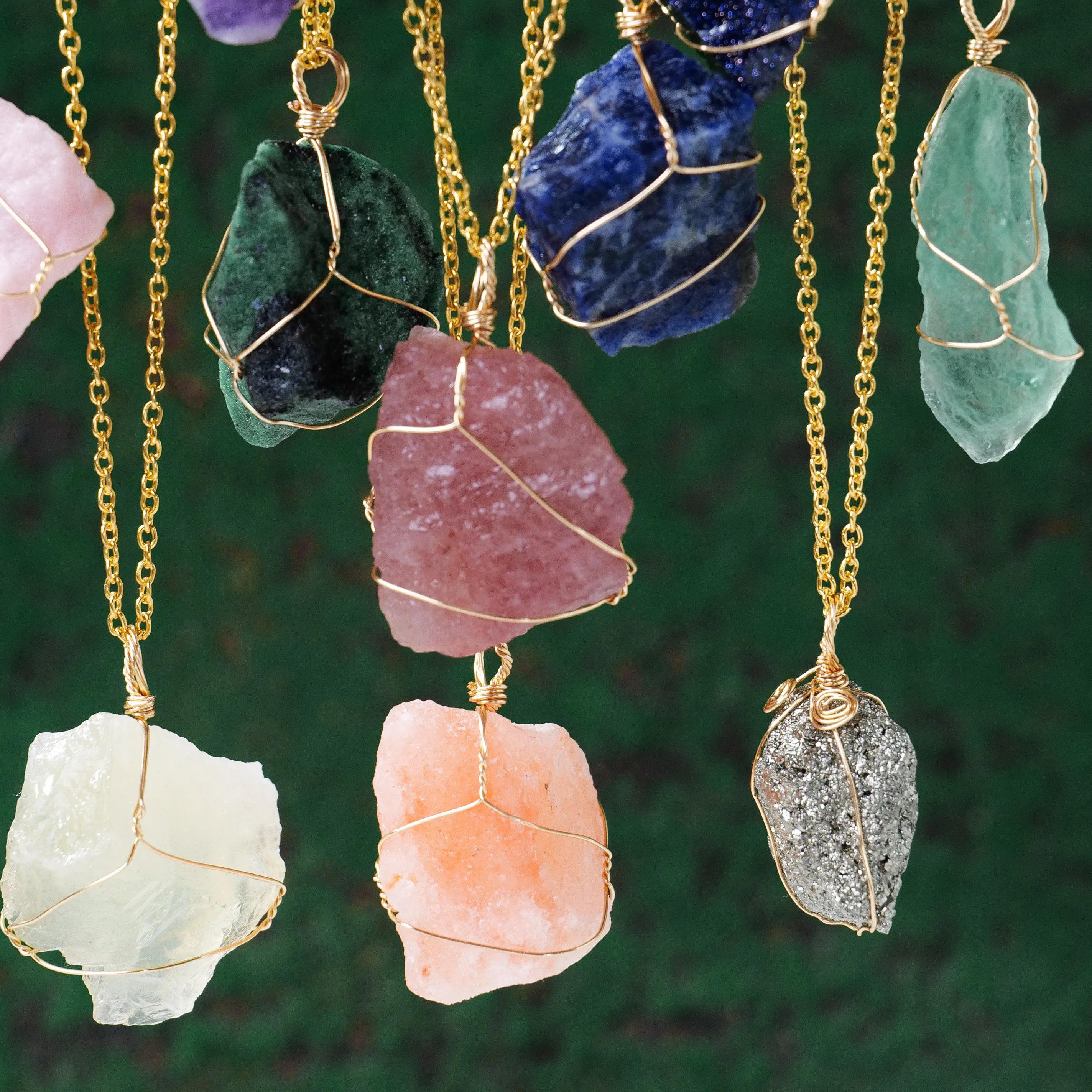 1PC Natural Stone Raw Ore Green Fluorite Rose Quartz Gemstone Pendant Rough Necklace Jewelry Accessories