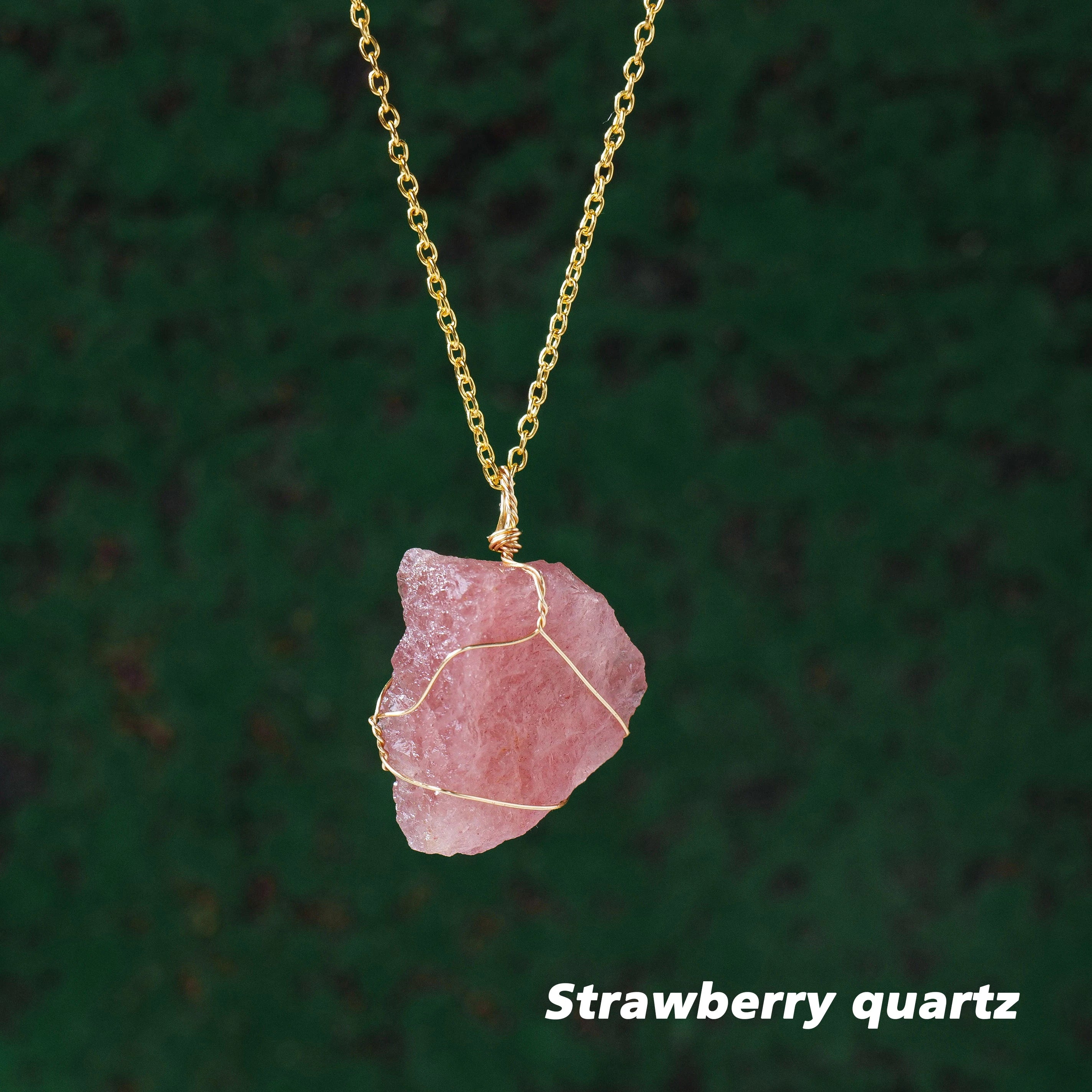 1PC Natural Stone Raw Ore Green Fluorite Rose Quartz Gemstone Pendant Rough Necklace Jewelry Accessories