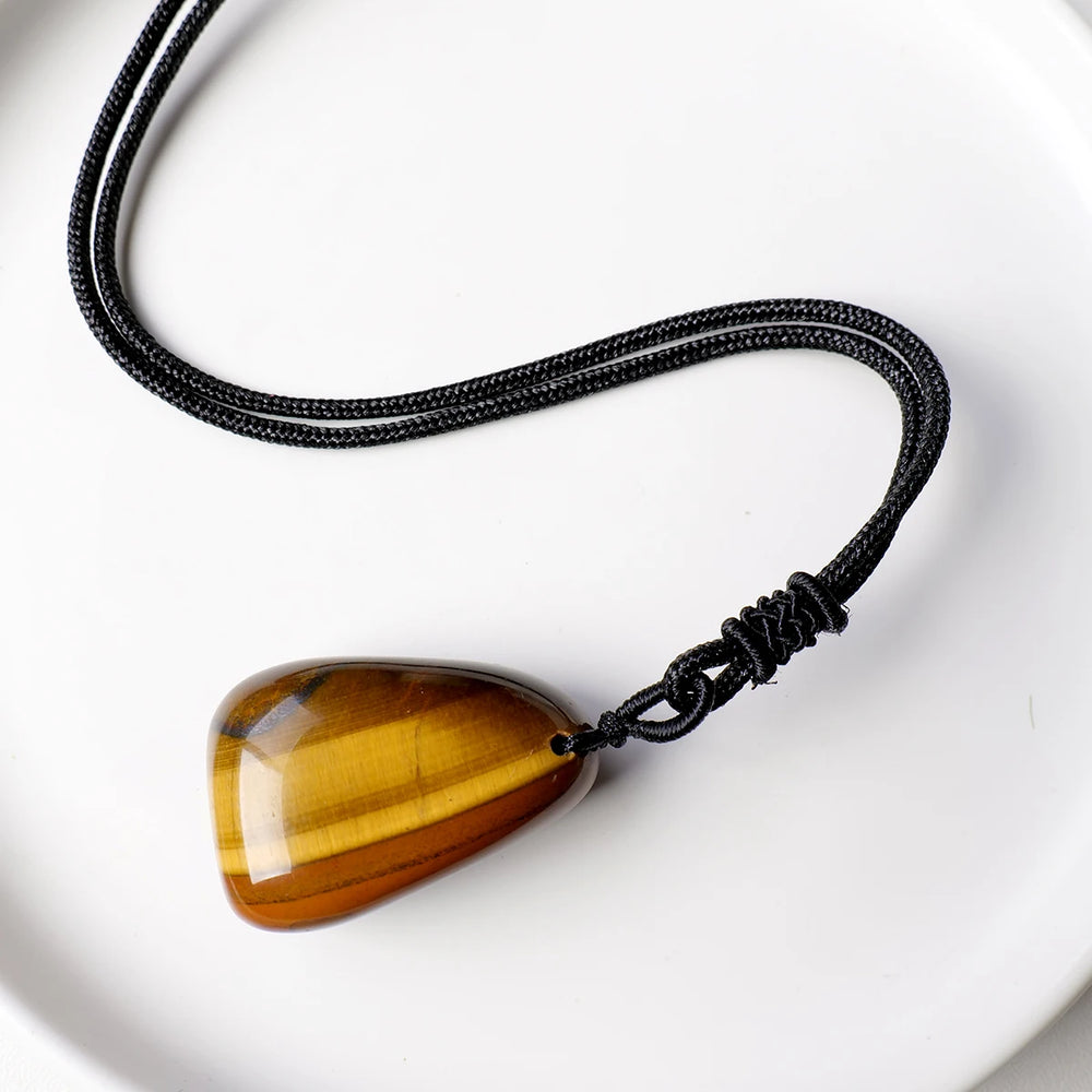 1PC Natural Stone Yellow Tiger eye Crystal Water Droplet Pendant Necklace Ornament Decorative Chakra Home Decoration