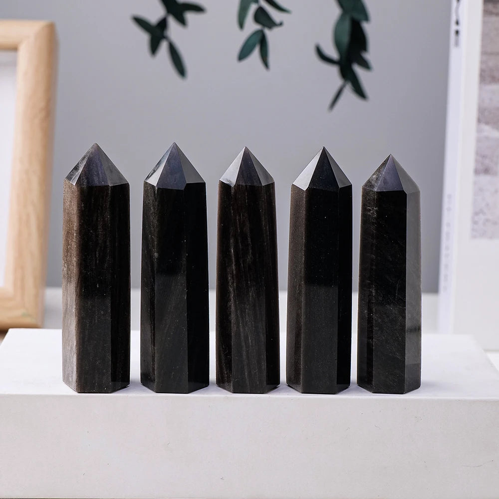 1PC Natural Stones Golden Obsidian Crystal Point  Home Decoration Mineral Stones Crafts Room Aquarium Decor