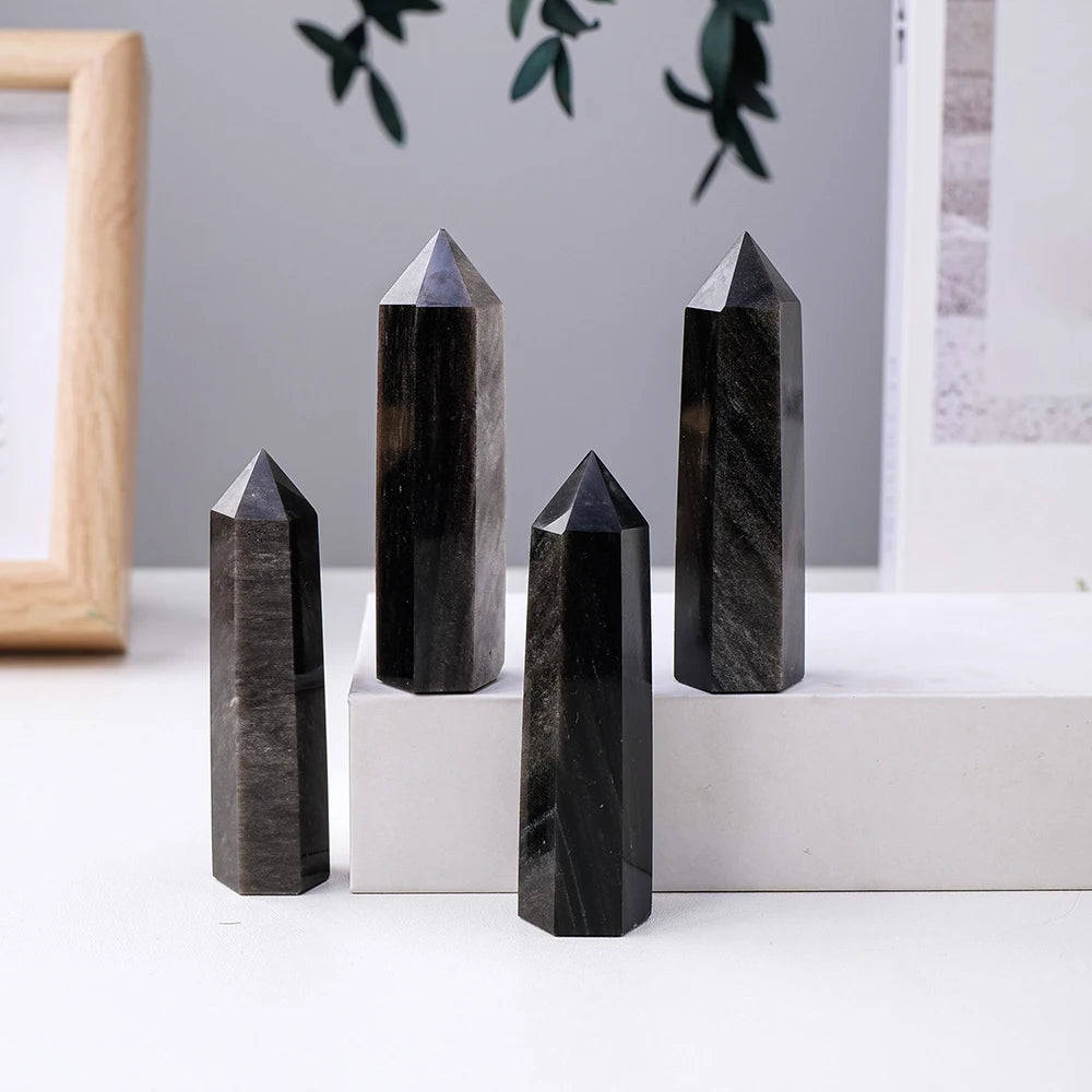 1PC Natural Stones Golden Obsidian Crystal Point  Home Decoration Mineral Stones Crafts Room Aquarium Decor