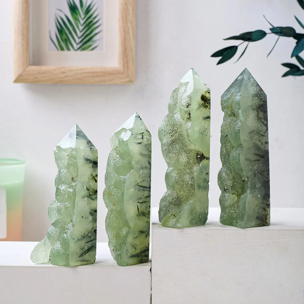 1PC Natural Stones Green Grape Agate Crystal Tower Magic Point Home Decoration Desktop Ornament Meditation Reiki Healing