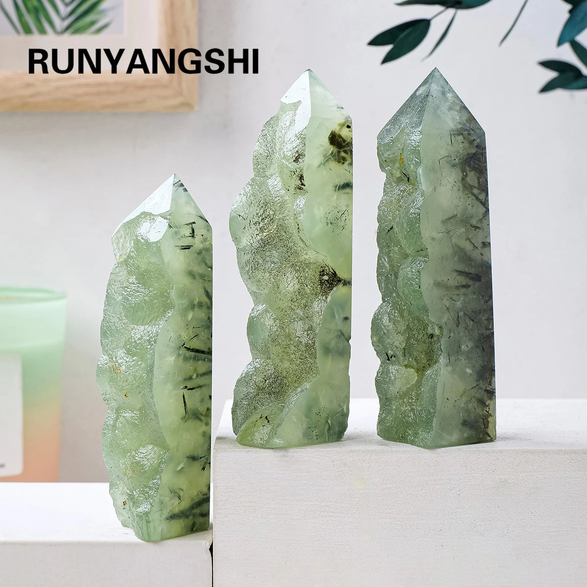 1PC Natural Stones Green Grape Agate Crystal Tower Magic Point Home Decoration Desktop Ornament Meditation Reiki Healing