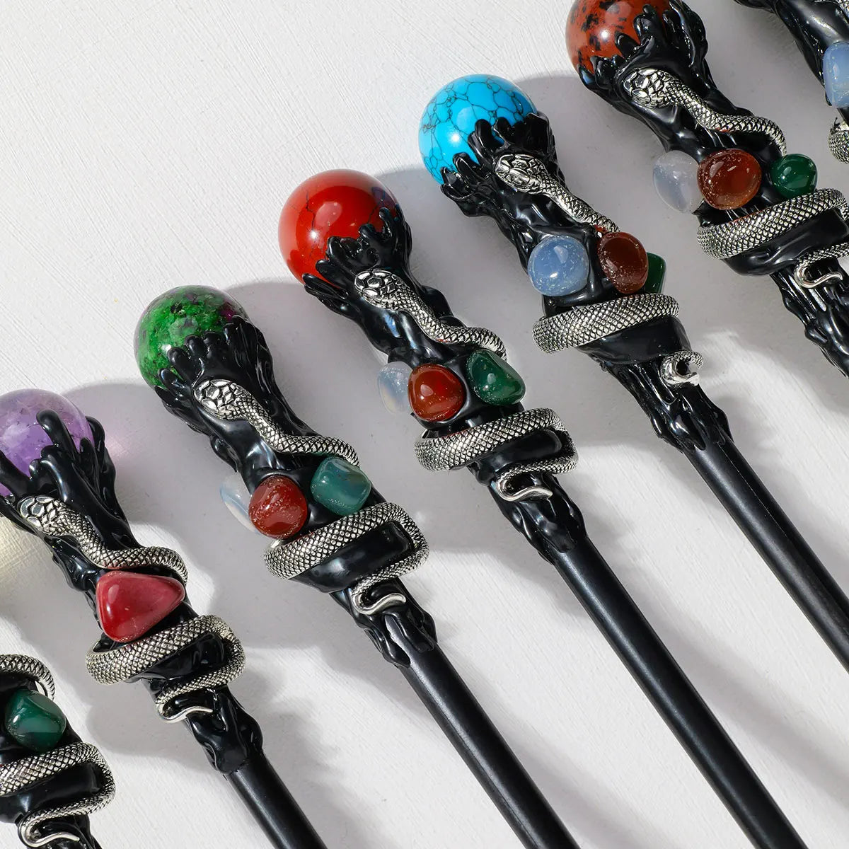 1PC Natural Stones Magic Scepter Crystal Ball Fairy Lucky Divination Tumble Stone Gem Scepter Fairy Magic Stick Decorative Wand