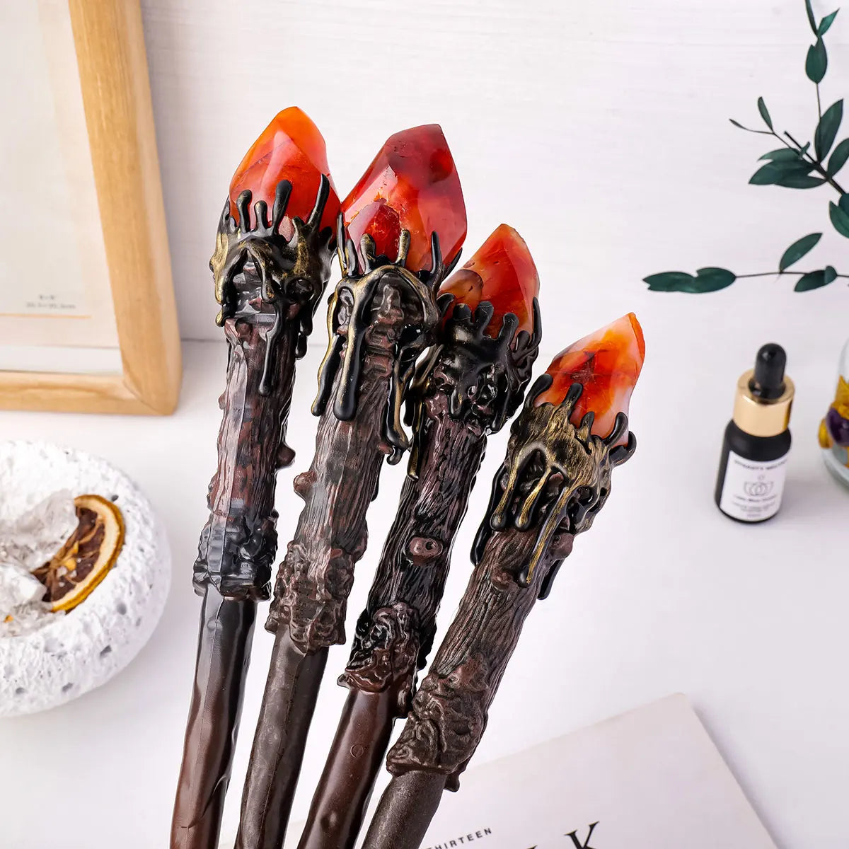 1PC Natural Stones Magic Scepter carnelian Fairy Lucky Divination Flame Gem Scepter Fairy Magic Stick Decorative Wand