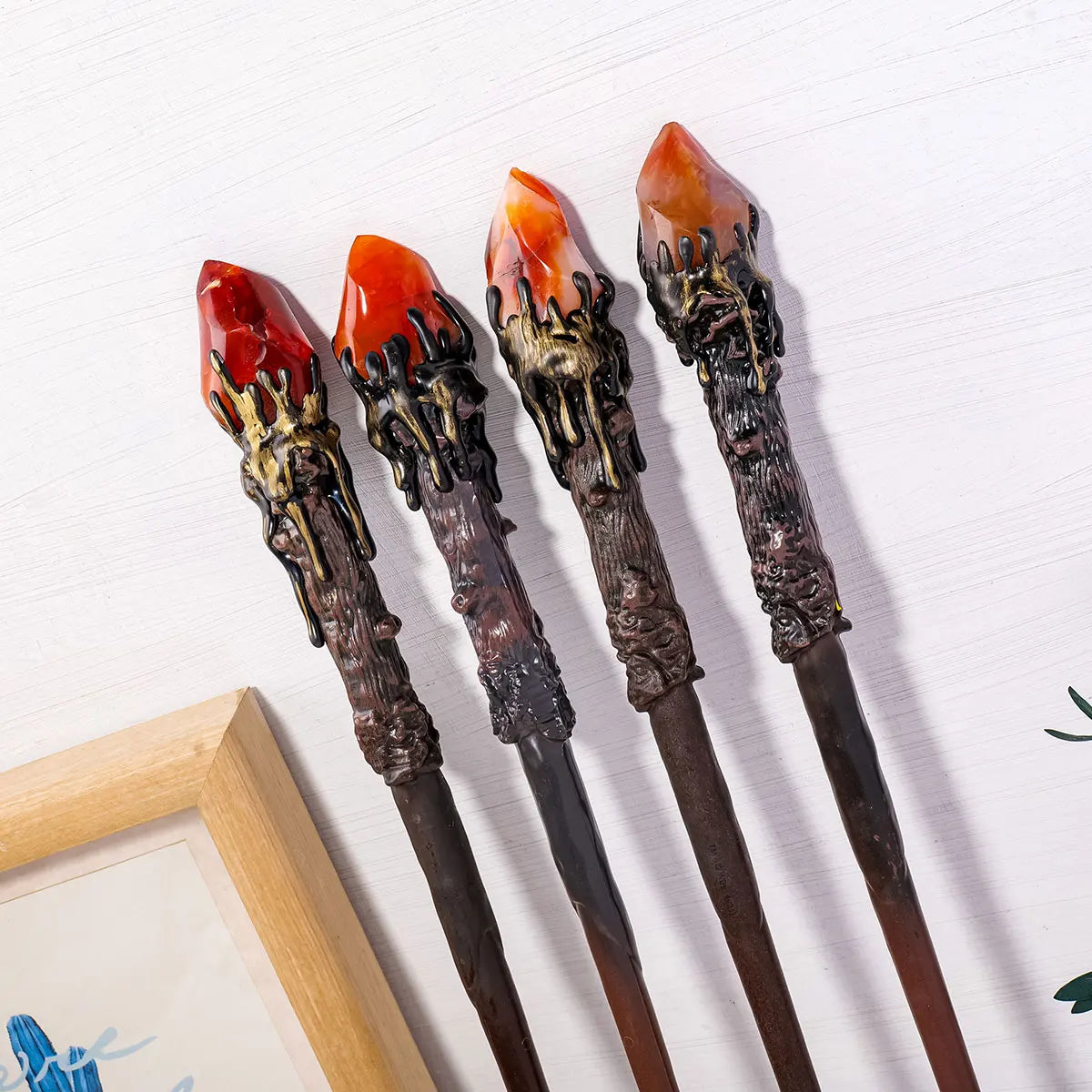 1PC Natural Stones Magic Scepter carnelian Fairy Lucky Divination Flame Gem Scepter Fairy Magic Stick Decorative Wand