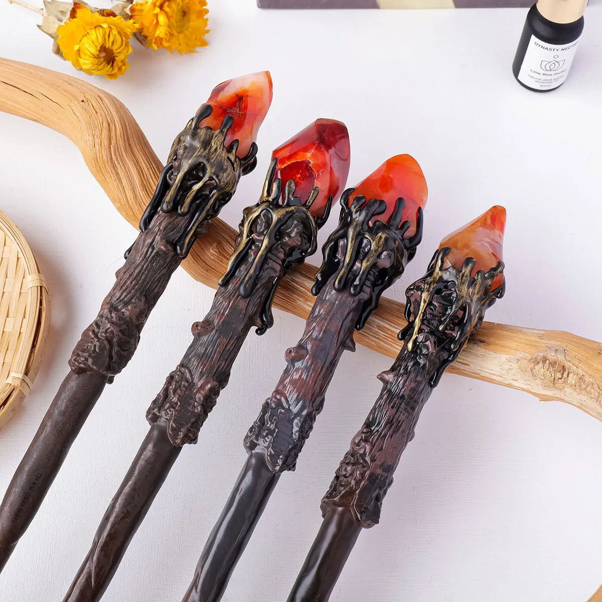 1PC Natural Stones Magic Scepter carnelian Fairy Lucky Divination Flame Gem Scepter Fairy Magic Stick Decorative Wand