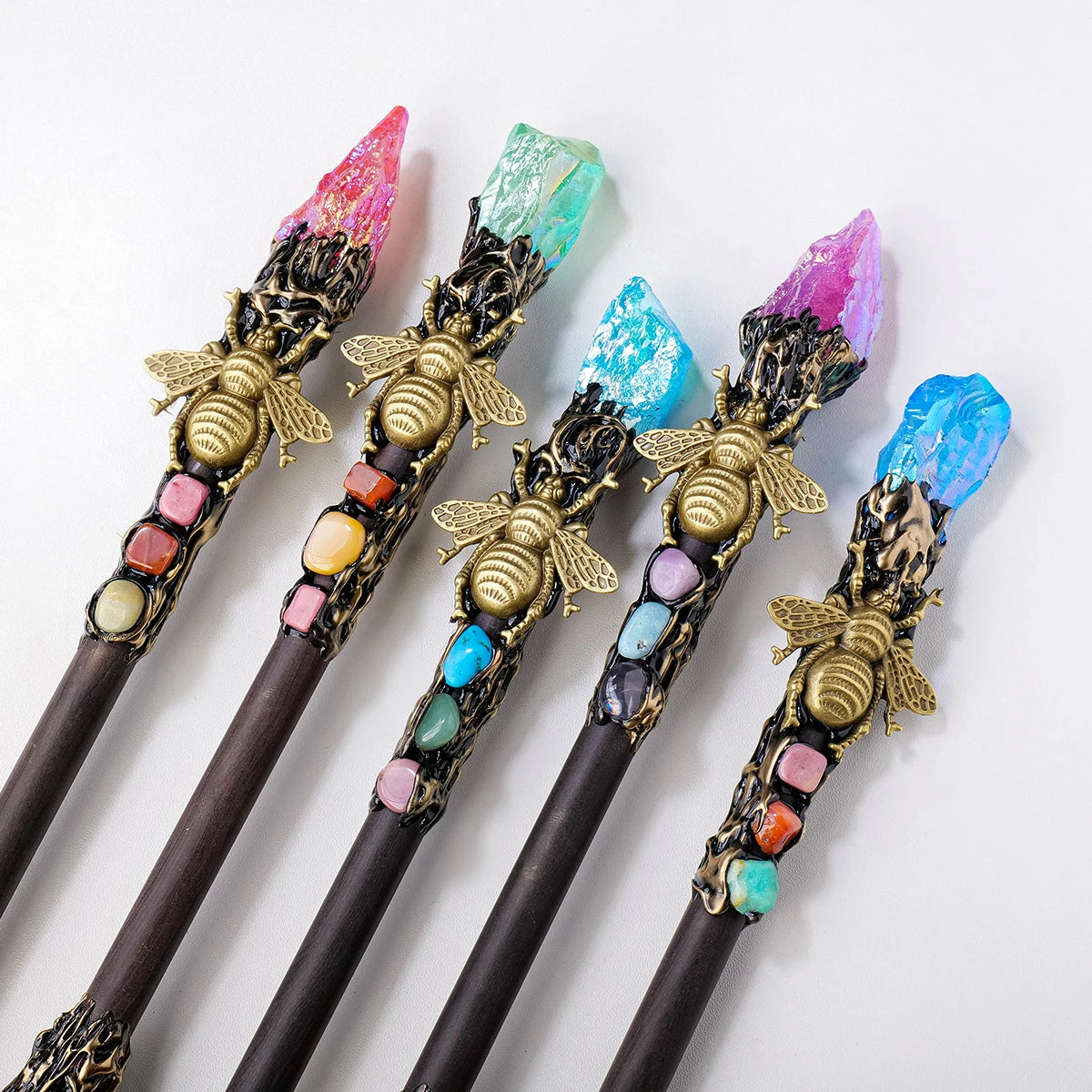 1PC Natural Stones Magic Wand Aura Rainbow Color Raw Stone Crystal Scepter Mica Fairy Wand Wizard Witch Accessories