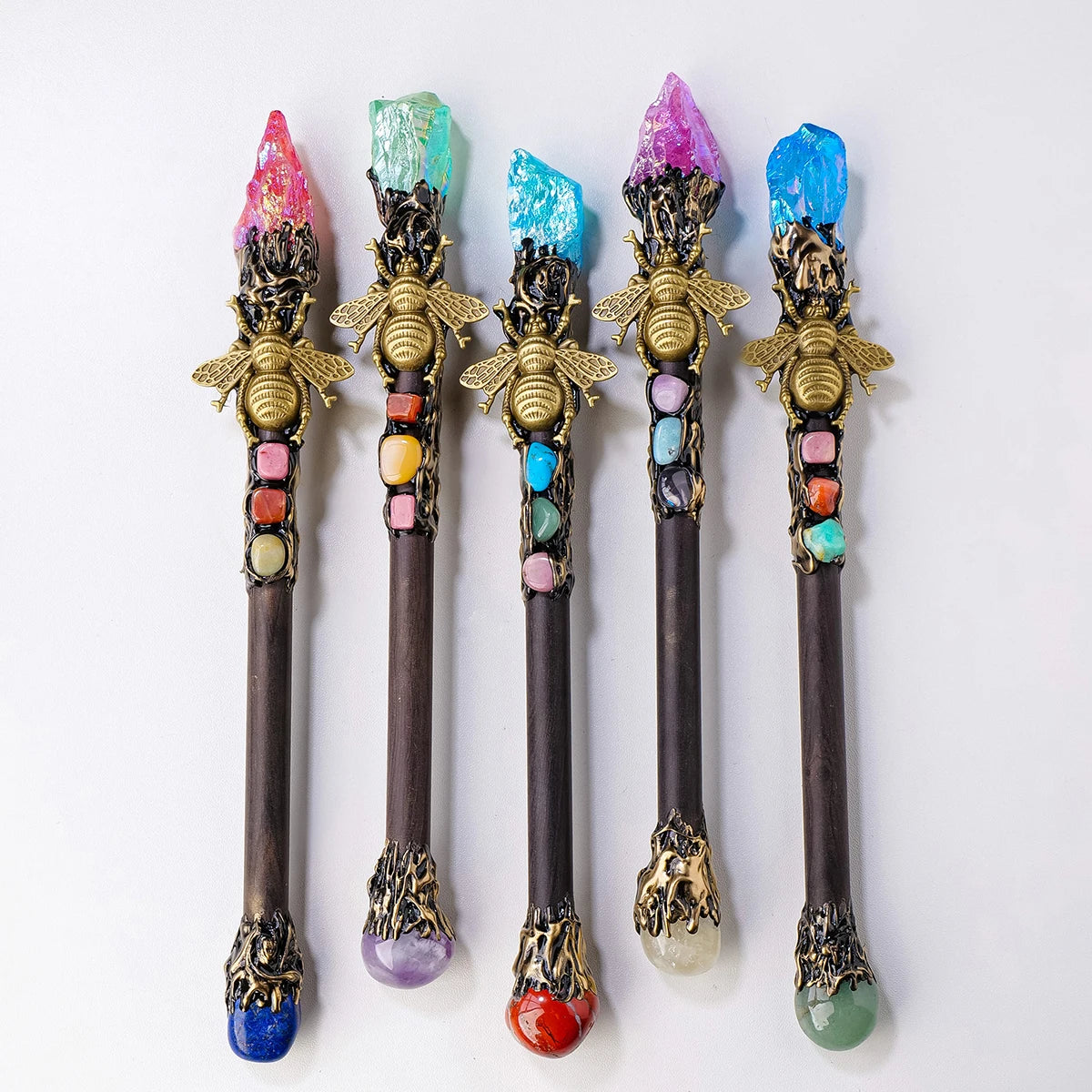 1PC Natural Stones Magic Wand Aura Rainbow Color Raw Stone Crystal Scepter Mica Fairy Wand Wizard Witch Accessories