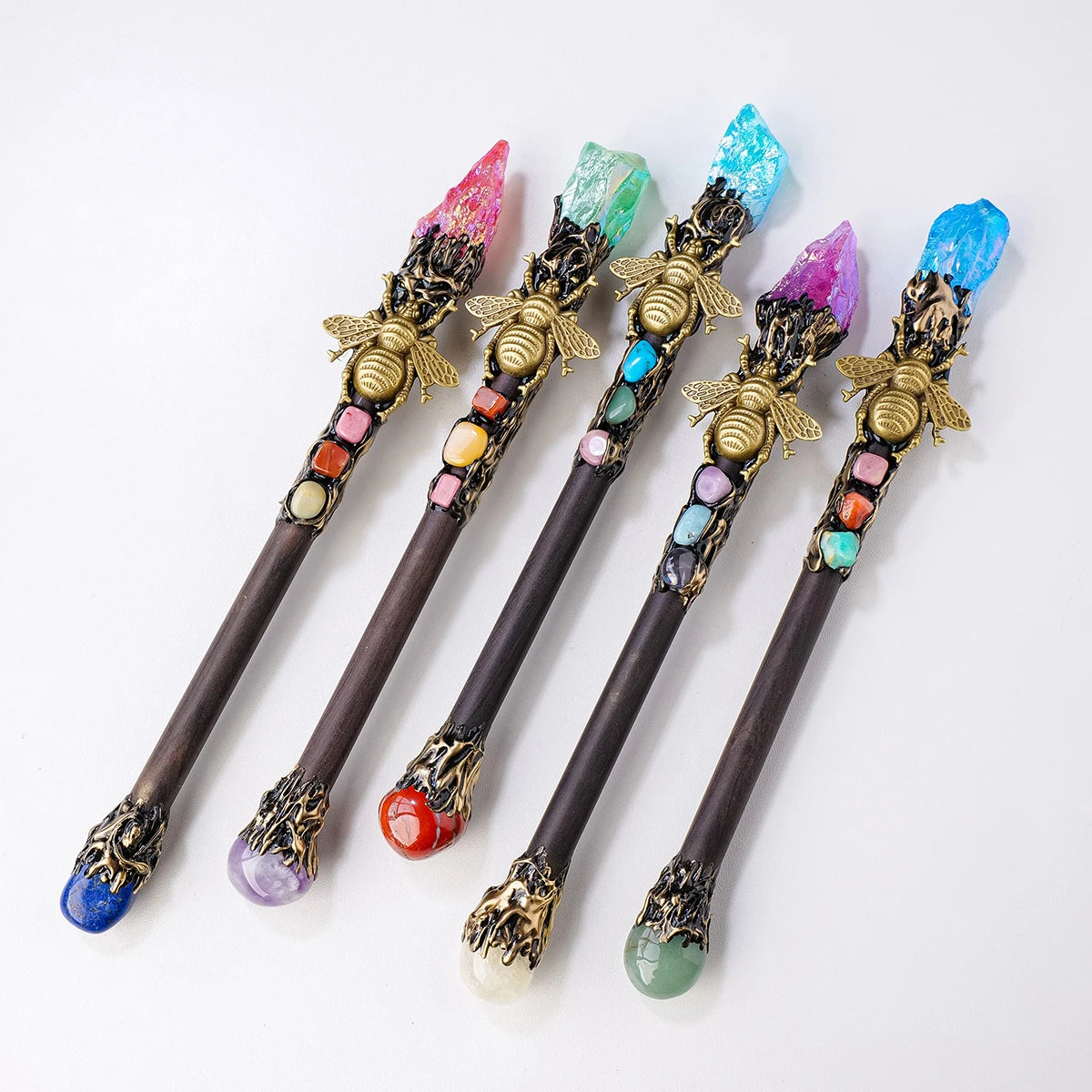 1PC Natural Stones Magic Wand Aura Rainbow Color Raw Stone Crystal Scepter Mica Fairy Wand Wizard Witch Accessories