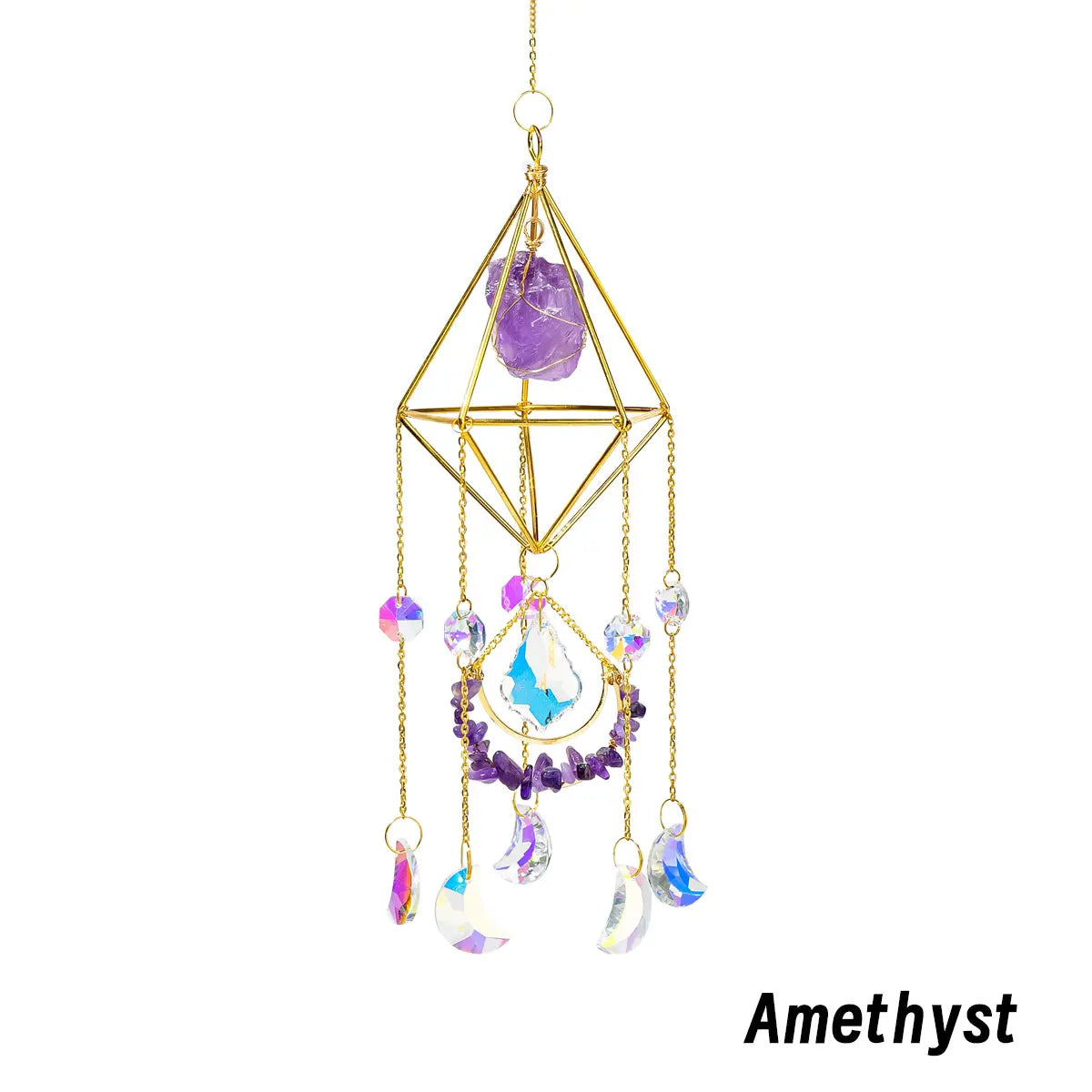 1PC Natural Stones Raw Crystals Sun Catcher Wind Chime Pendant Hanging Sun Rainbow Light Catcher Chain Window Home Decor