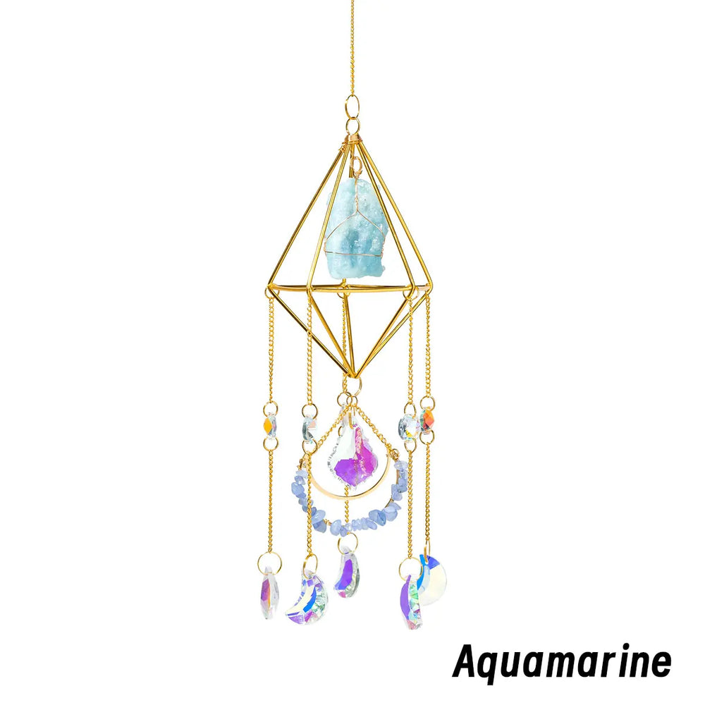 1PC Natural Stones Raw Crystals Sun Catcher Wind Chime Pendant Hanging Sun Rainbow Light Catcher Chain Window Home Decor