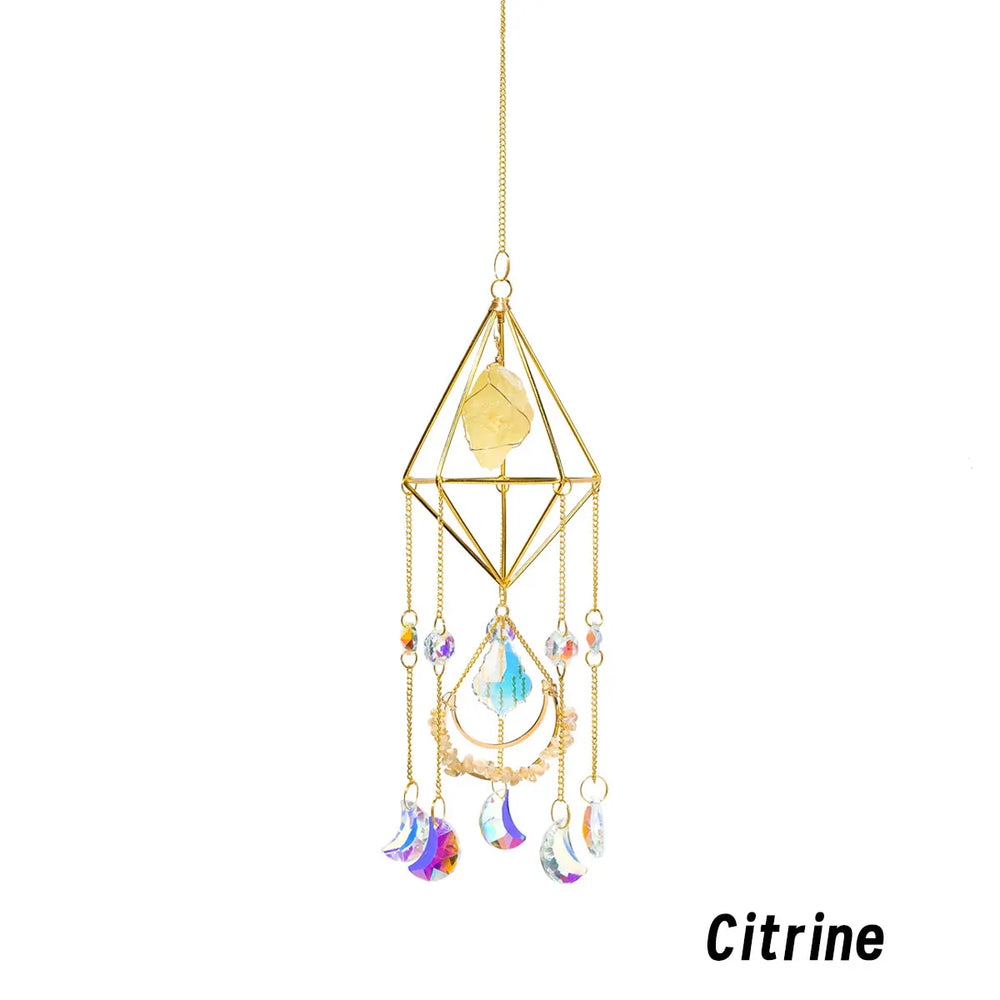 1PC Natural Stones Raw Crystals Sun Catcher Wind Chime Pendant Hanging Sun Rainbow Light Catcher Chain Window Home Decor