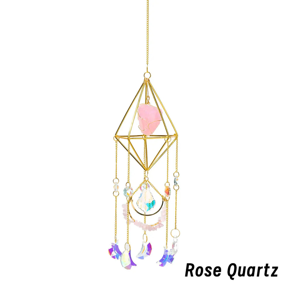 1PC Natural Stones Raw Crystals Sun Catcher Wind Chime Pendant Hanging Sun Rainbow Light Catcher Chain Window Home Decor