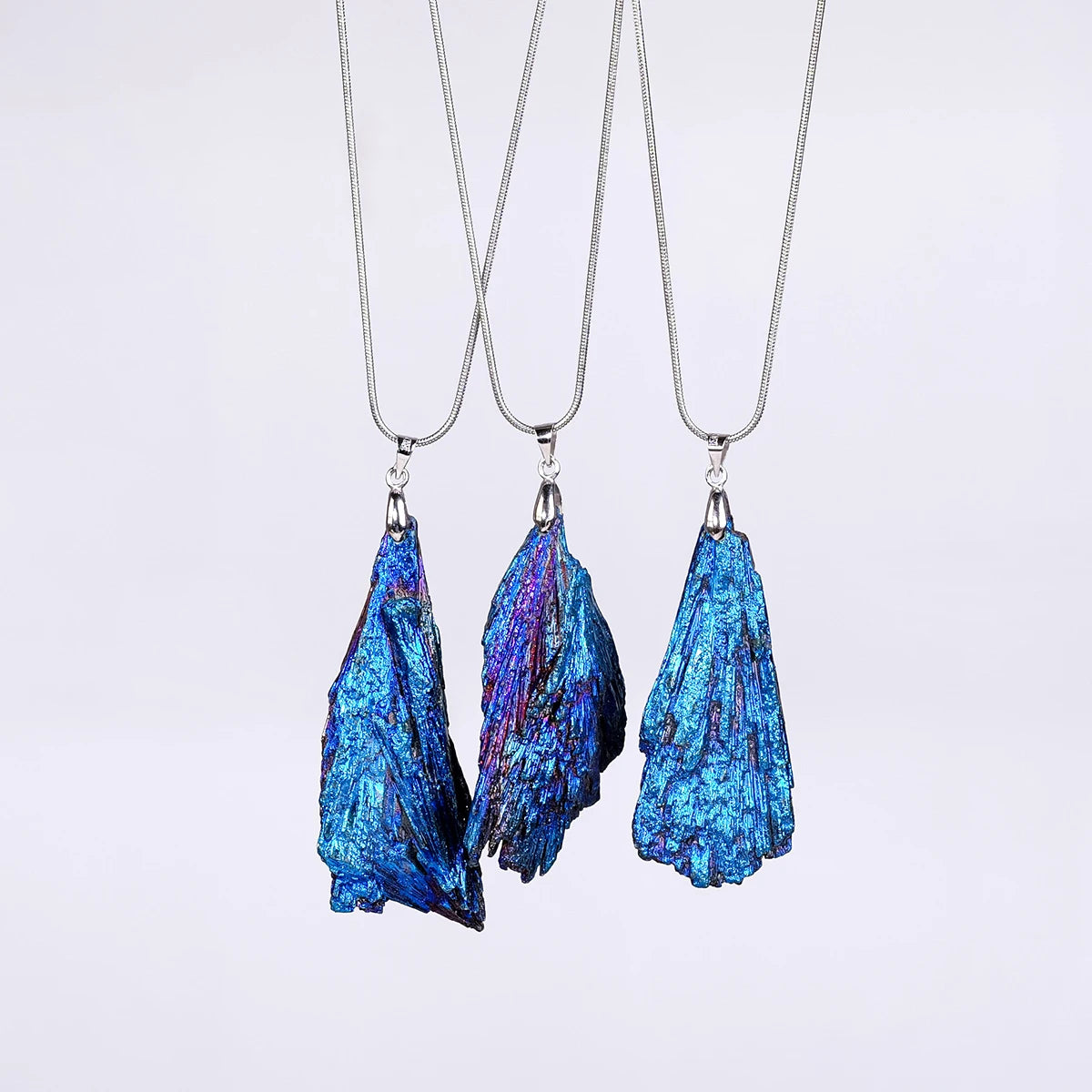 1PC Natural Stones Tourmaline Aura Blue Flame Irregular Feather Shape Healing Crystal Pendant Necklace for Women