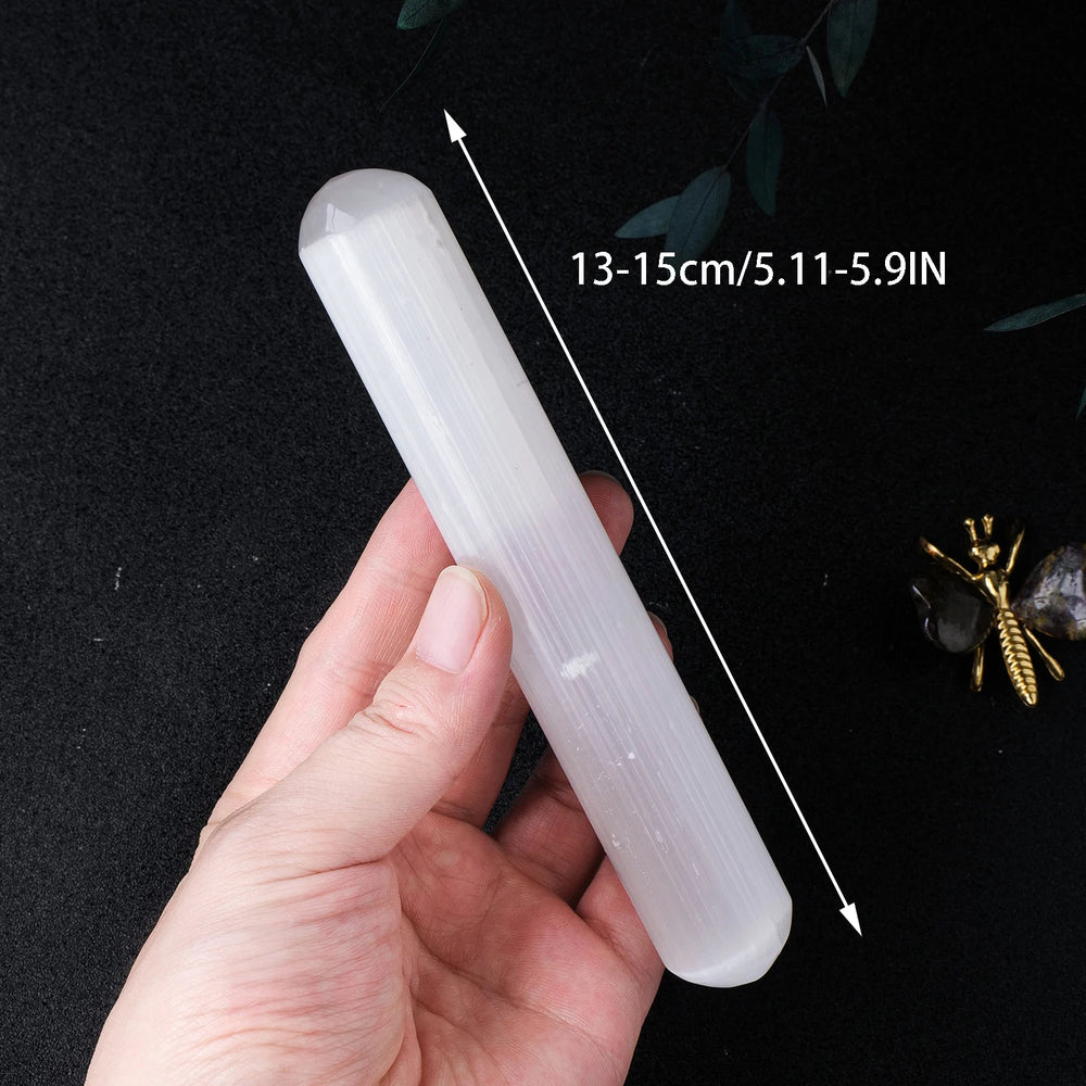 1PC Natural Stones White Selenite Massage Stick Crystal Wand Healing Gypsum Crystal Palm Stone Gifts