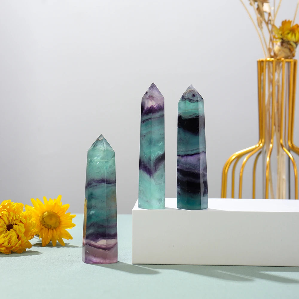 1PC Natural Stones crystal energy gem Rainbow Fluorite Crystal Tower Healing Quartz Ore Mineral Obelisk Home Ornaments