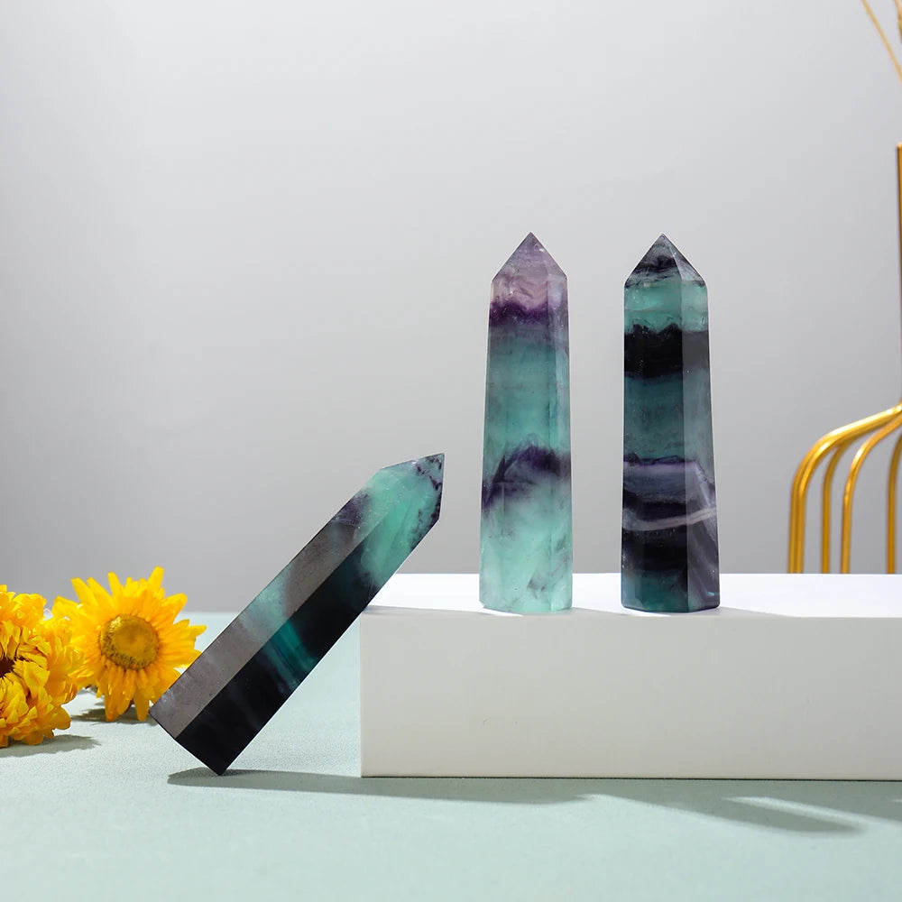 1PC Natural Stones crystal energy gem Rainbow Fluorite Crystal Tower Healing Quartz Ore Mineral Obelisk Home Ornaments