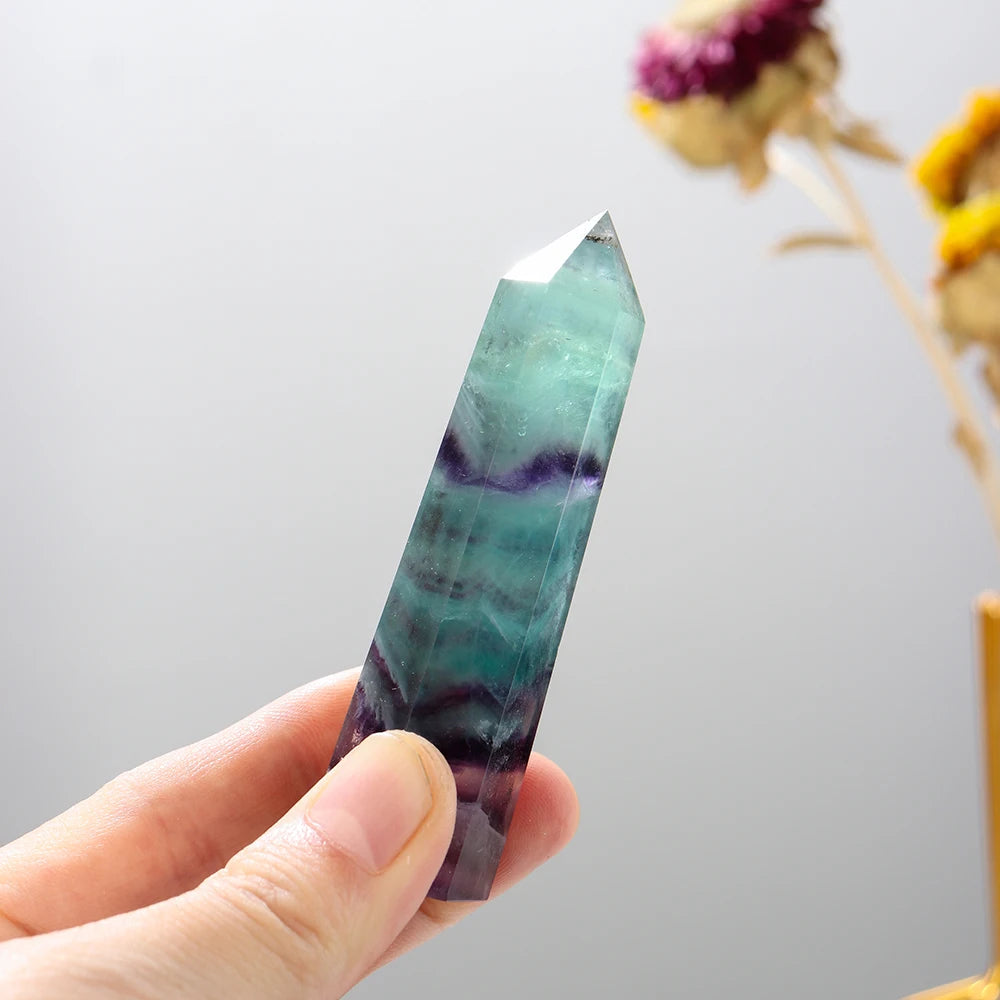 1PC Natural Stones crystal energy gem Rainbow Fluorite Crystal Tower Healing Quartz Ore Mineral Obelisk Home Ornaments