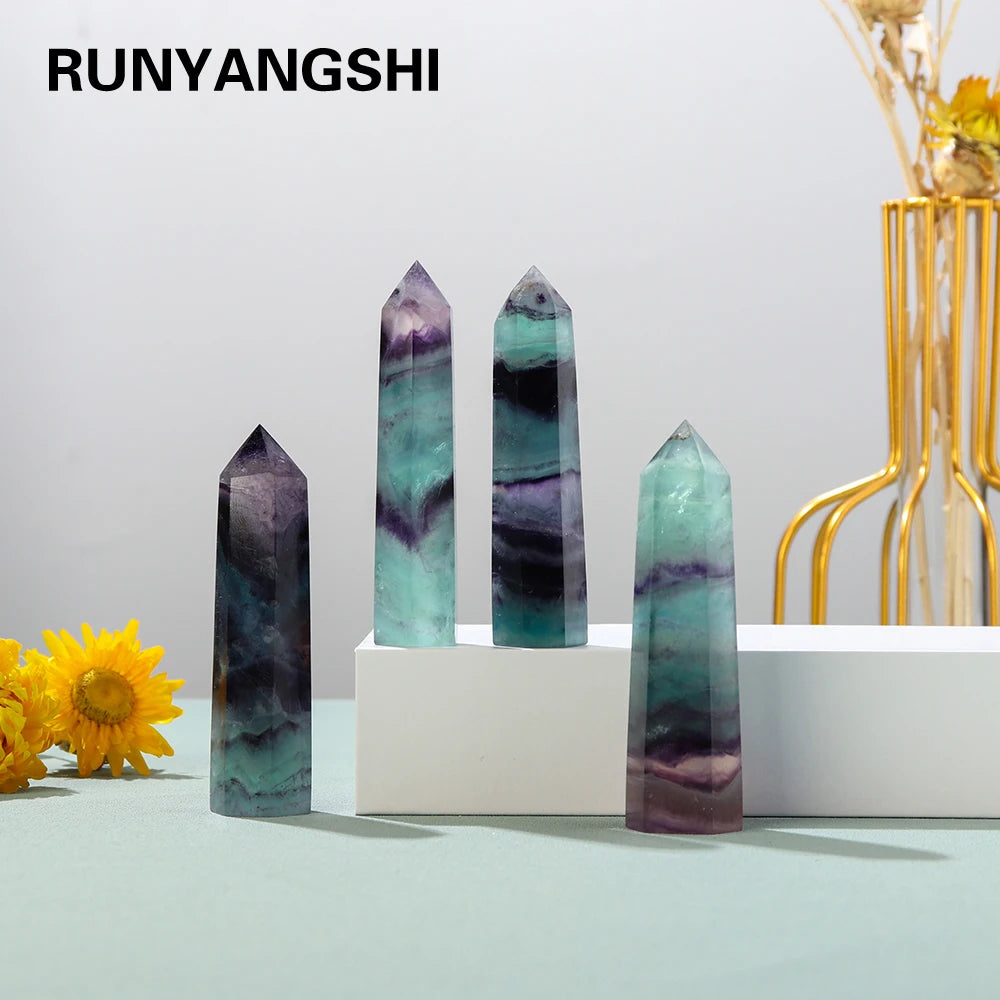 1PC Natural Stones crystal energy gem Rainbow Fluorite Crystal Tower Healing Quartz Ore Mineral Obelisk Home Ornaments