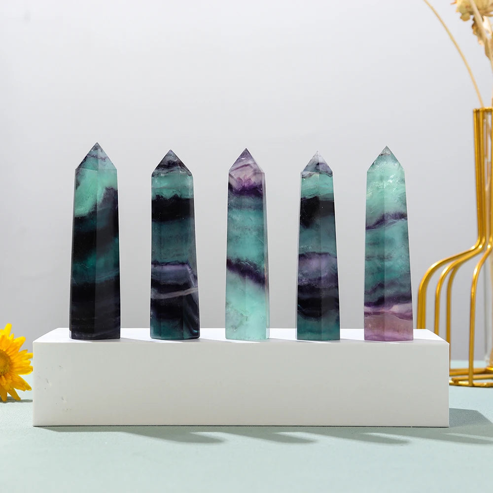 1PC Natural Stones crystal energy gem Rainbow Fluorite Crystal Tower Healing Quartz Ore Mineral Obelisk Home Ornaments