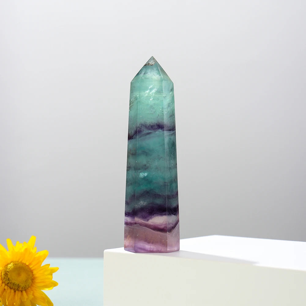 1PC Natural Stones crystal energy gem Rainbow Fluorite Crystal Tower Healing Quartz Ore Mineral Obelisk Home Ornaments