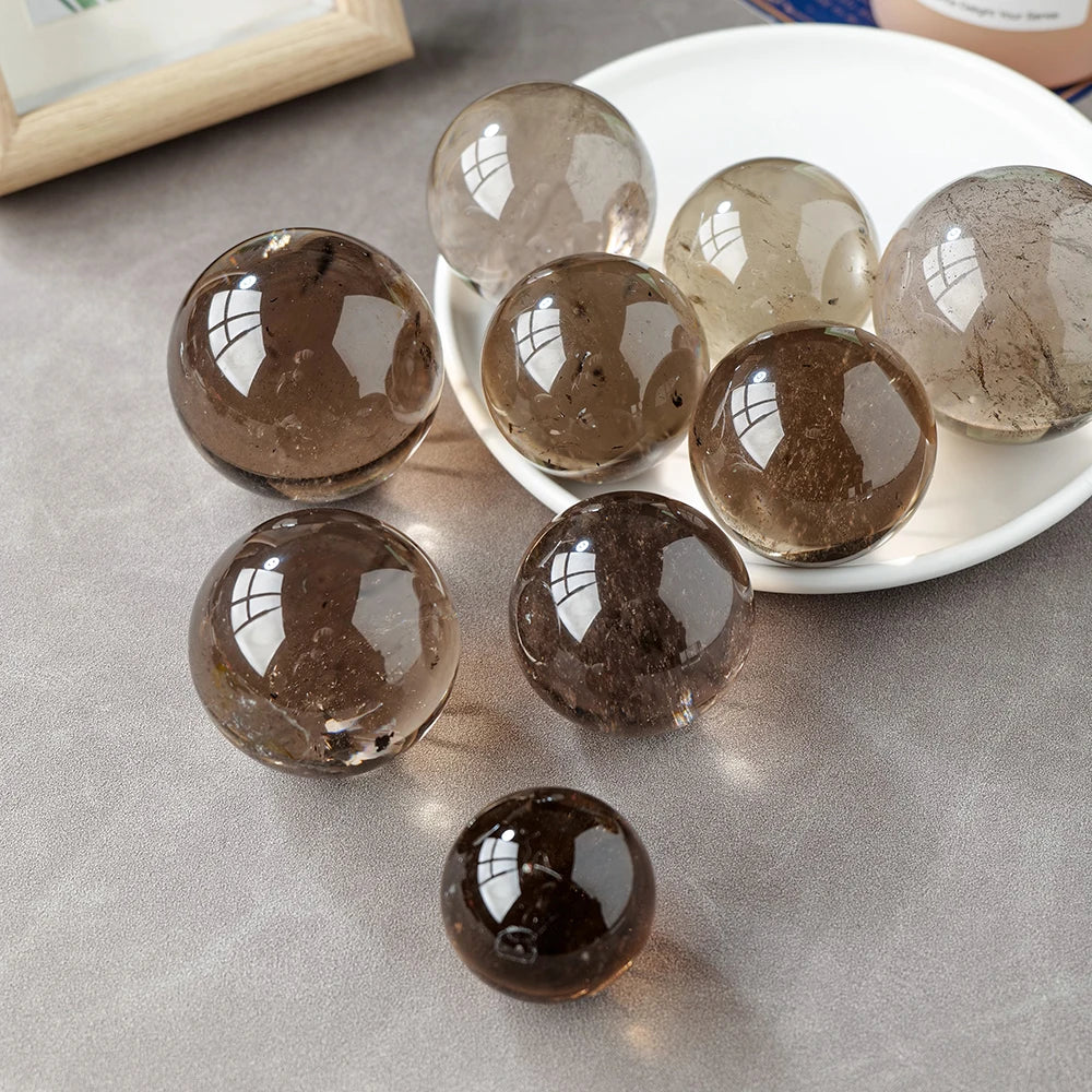 1PC Natural Tea Crystal Ball Smokey Quartz Sphere Polished Massaging Ball Reiki Healing Stone Home Decoration Exquisite Gifts