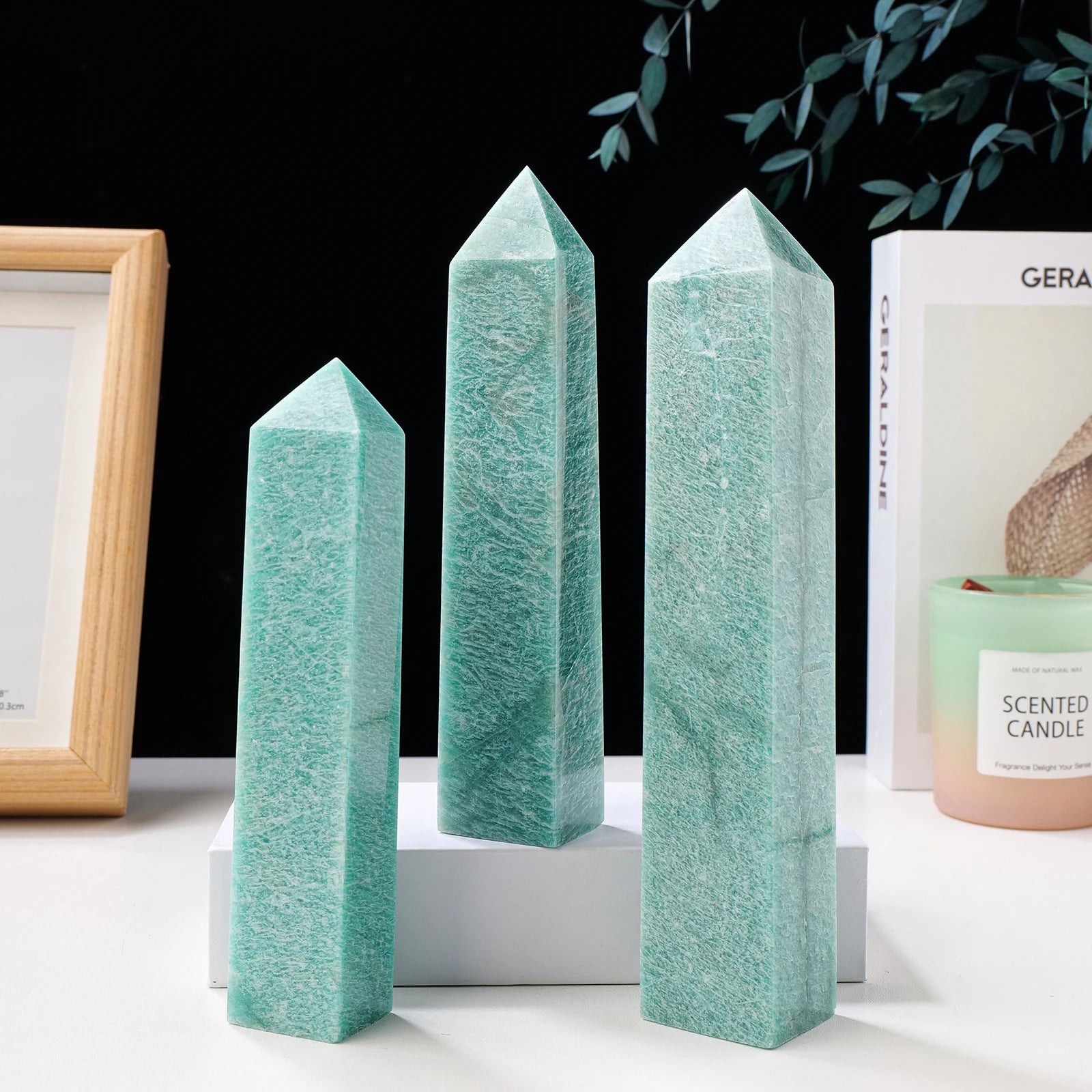 1PC Natural Tianhe Stone Obelisk Tower Four-Sided Point Amazonite Healing Crystal Home Decoration Gift