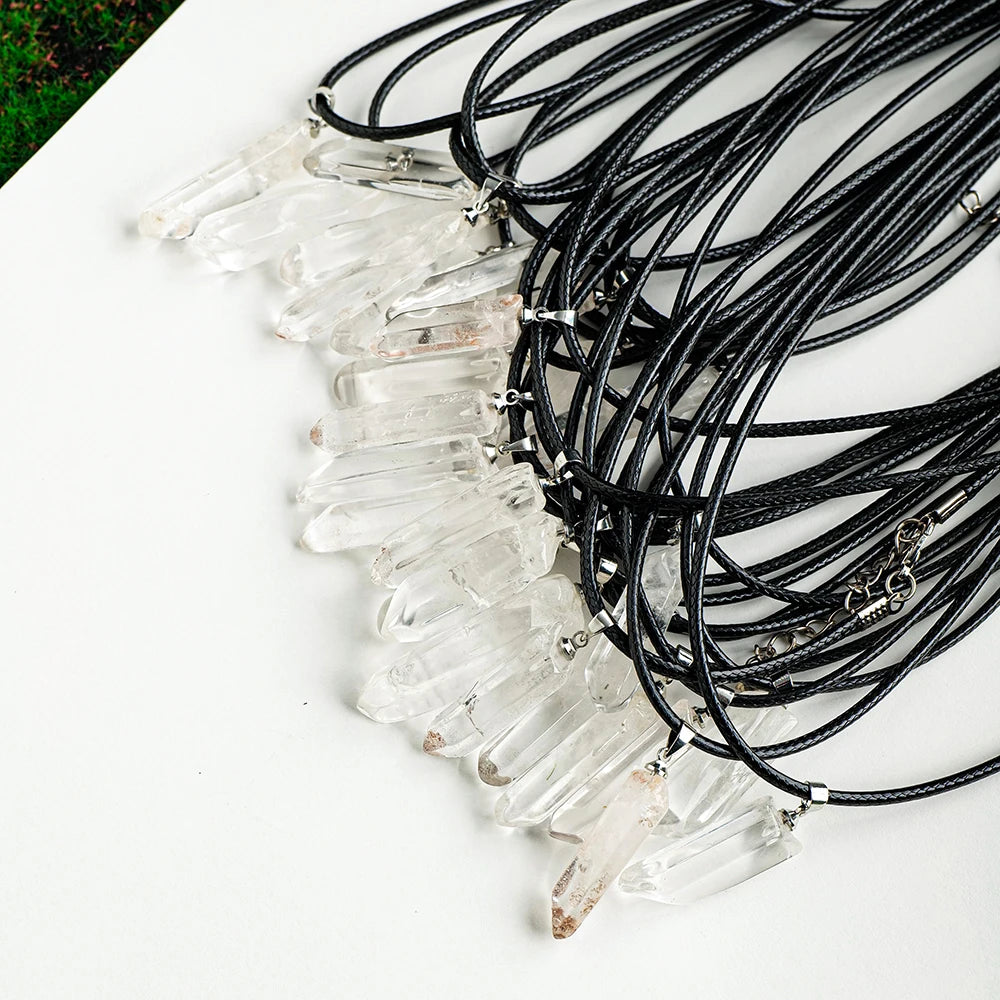 1PC Natural White Stones Clear Quartz Crystal Single Point Pendant Necklace Reiki Healing Jewelry