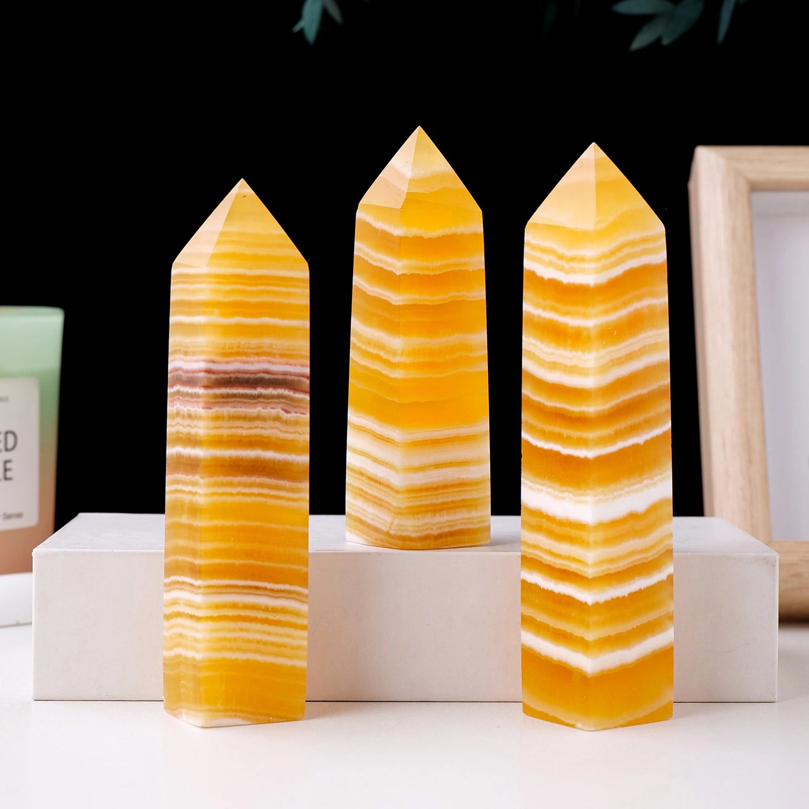 1PC Natural Yellow Calcite Crystal Tower Obelisk Magic Point Healing Quartz Energy Crystal Wand Decorative Gifts