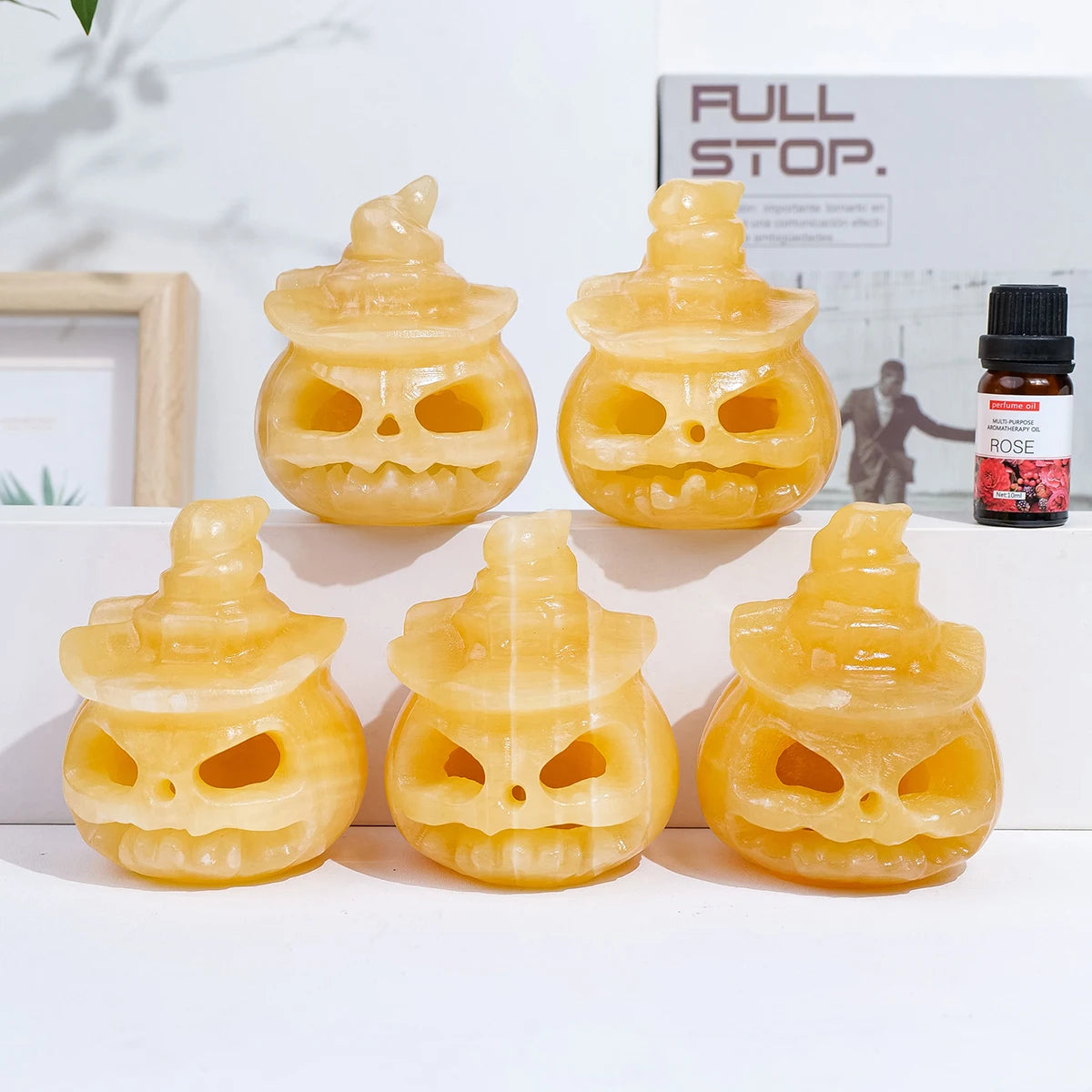 1PC Natural Yellow Calcite Healing Stone Hand Carved Folk Crafts Pumpkin Carving Pumpkin Halloween Crystal Lamp